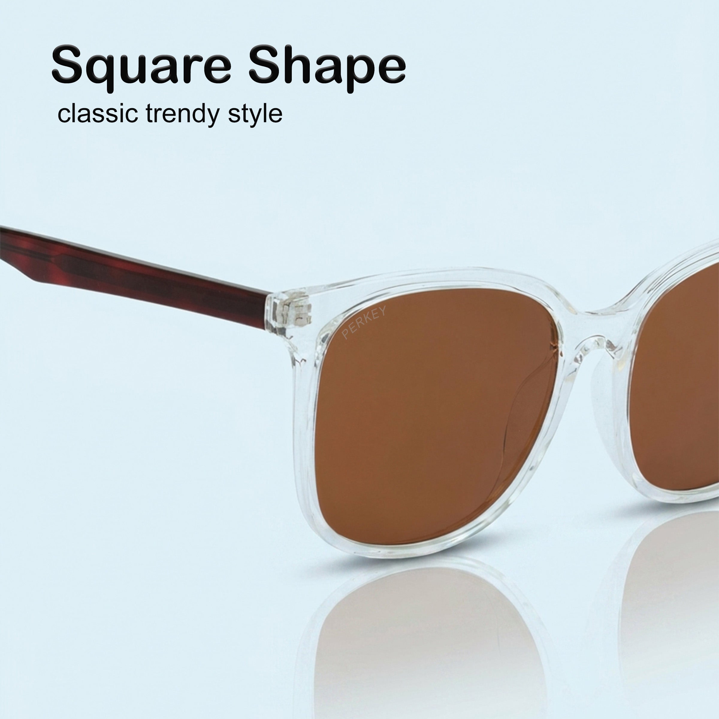 PERKEY Square Brown UV Protected Polarized Sunglasses Men Women - PRKY008-C2