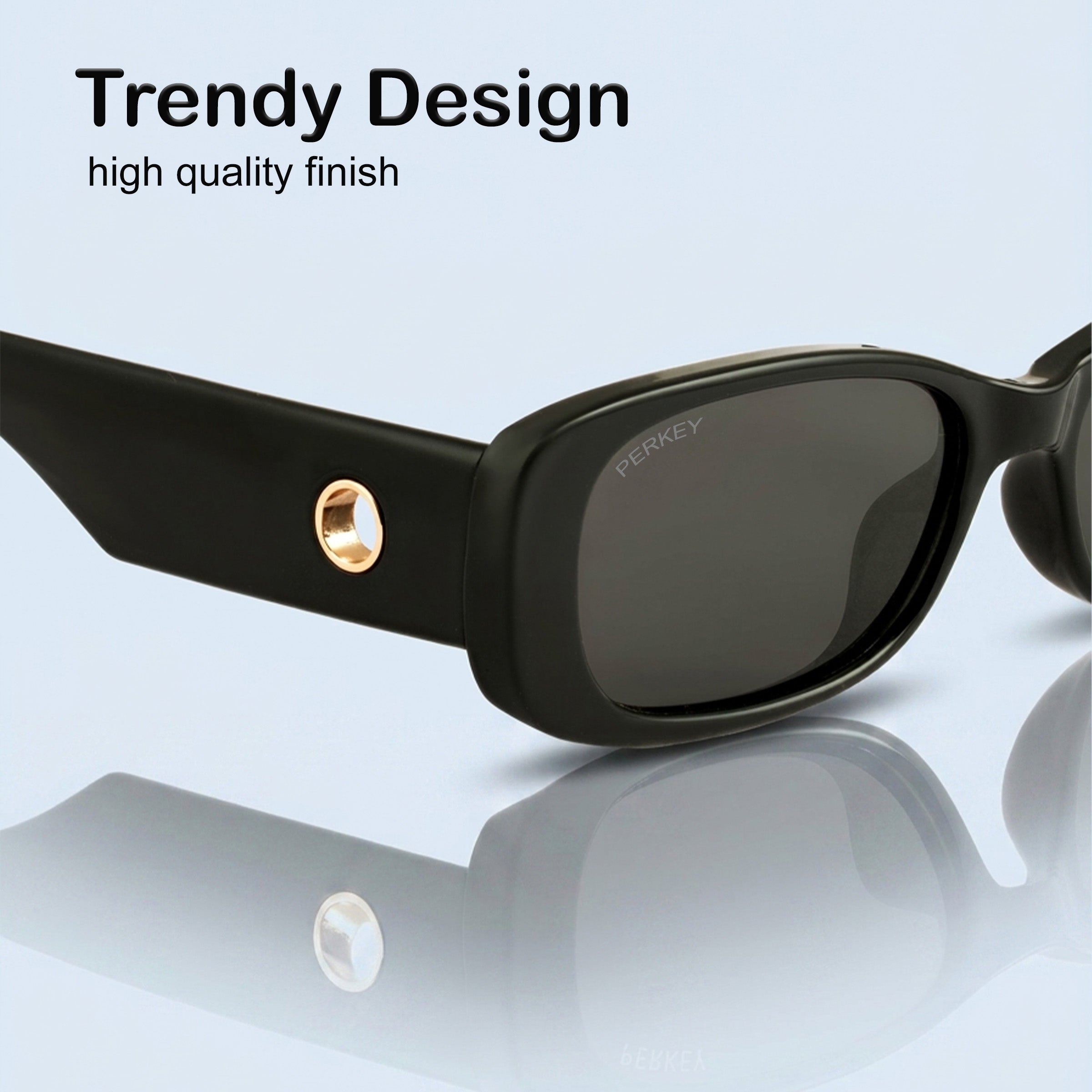 PERKEY Rectangle Black UV Protected Polarized Cooling Sunglasses Men Women - PRKY006-C1