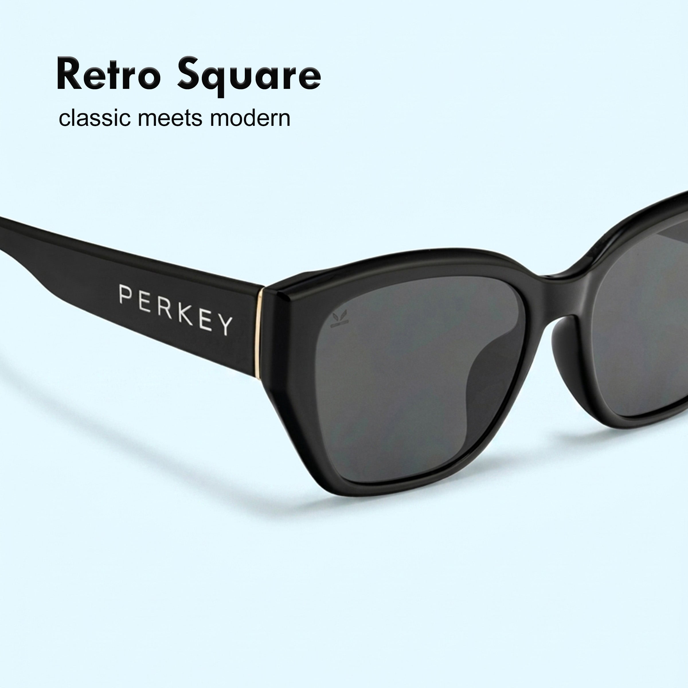 PERKEY UV Protection Retro Square Full Rim Black Sunglasses for Men & Women – PRKY0023-C1
