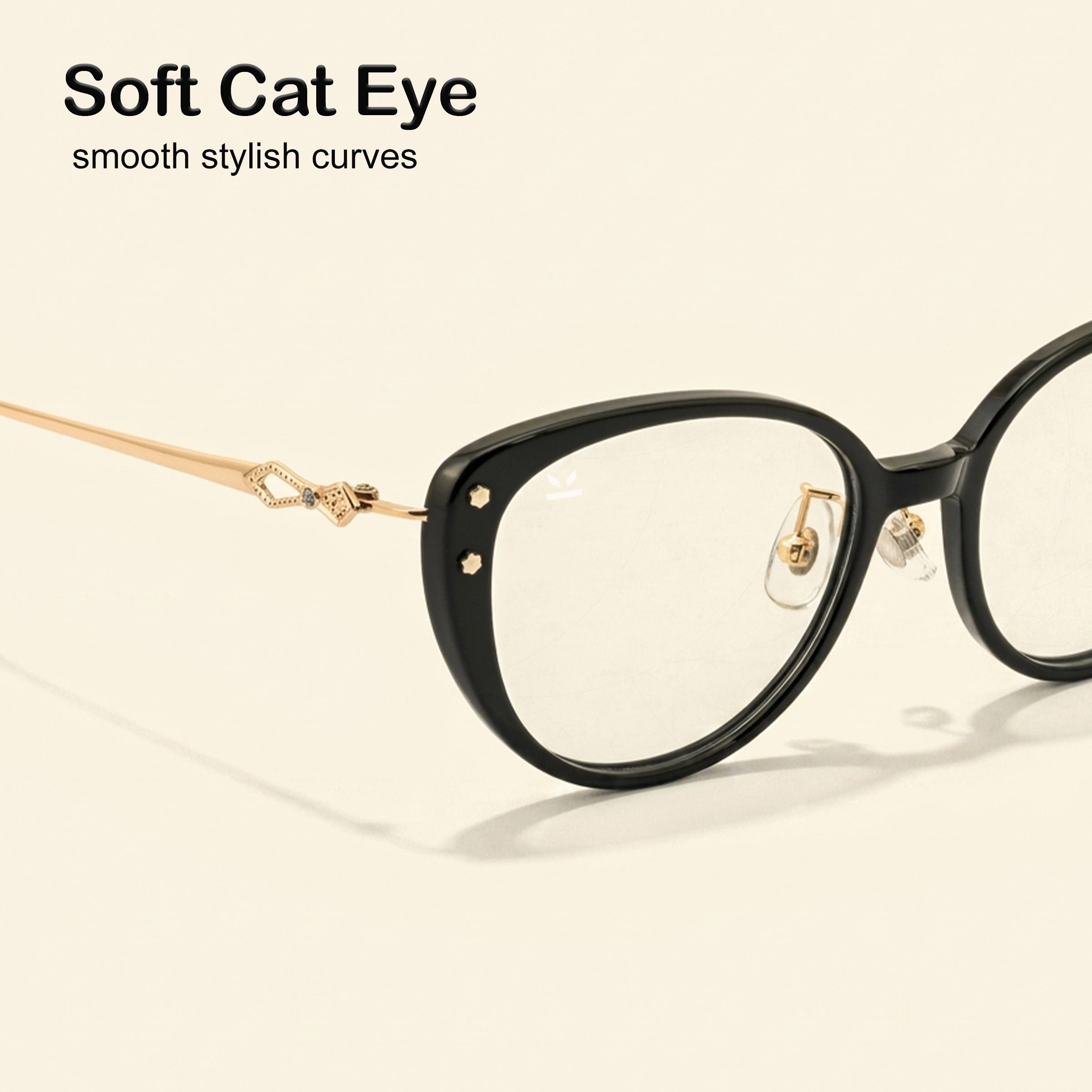 PERKEY Full Rim Soft Cat Eye Black Spectacle Frames For Women - OPTL0026-C1