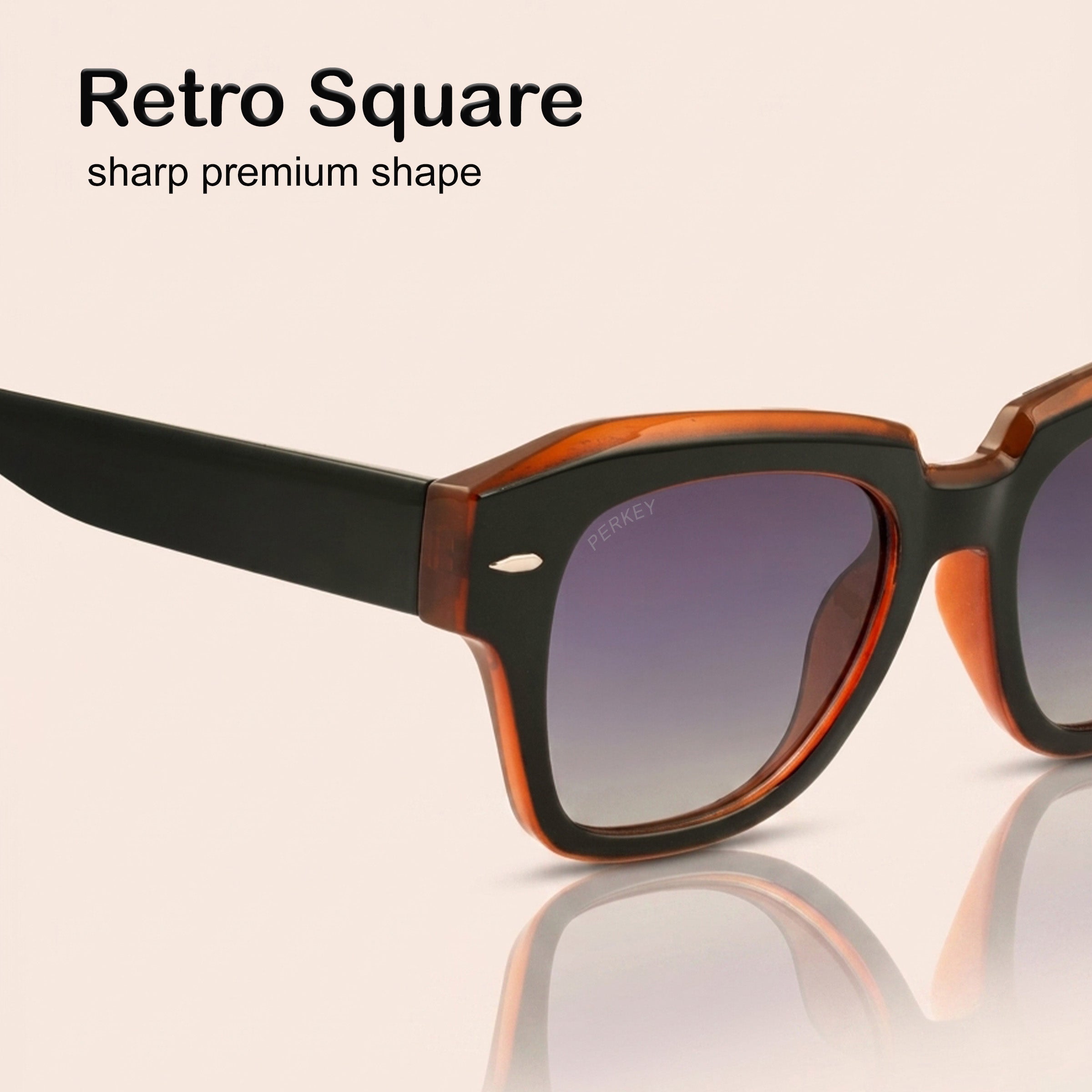 PERKEY Square Black UV Protected Polarized Sunglasses Men Women - PRKY004-C4