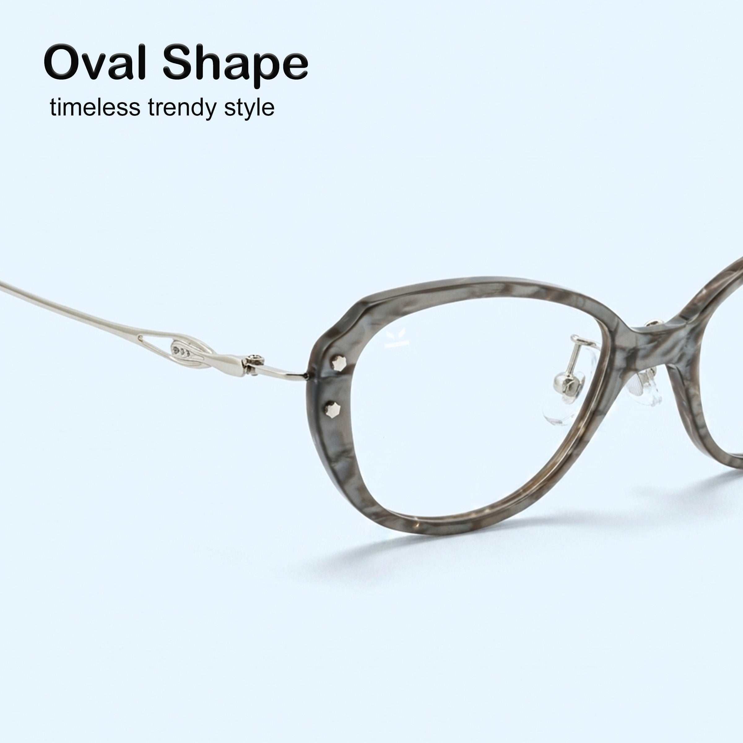 PERKEY Small Full Rim Oval Stone Grey Eyeglass Frame For Women- OPTL0025-C2