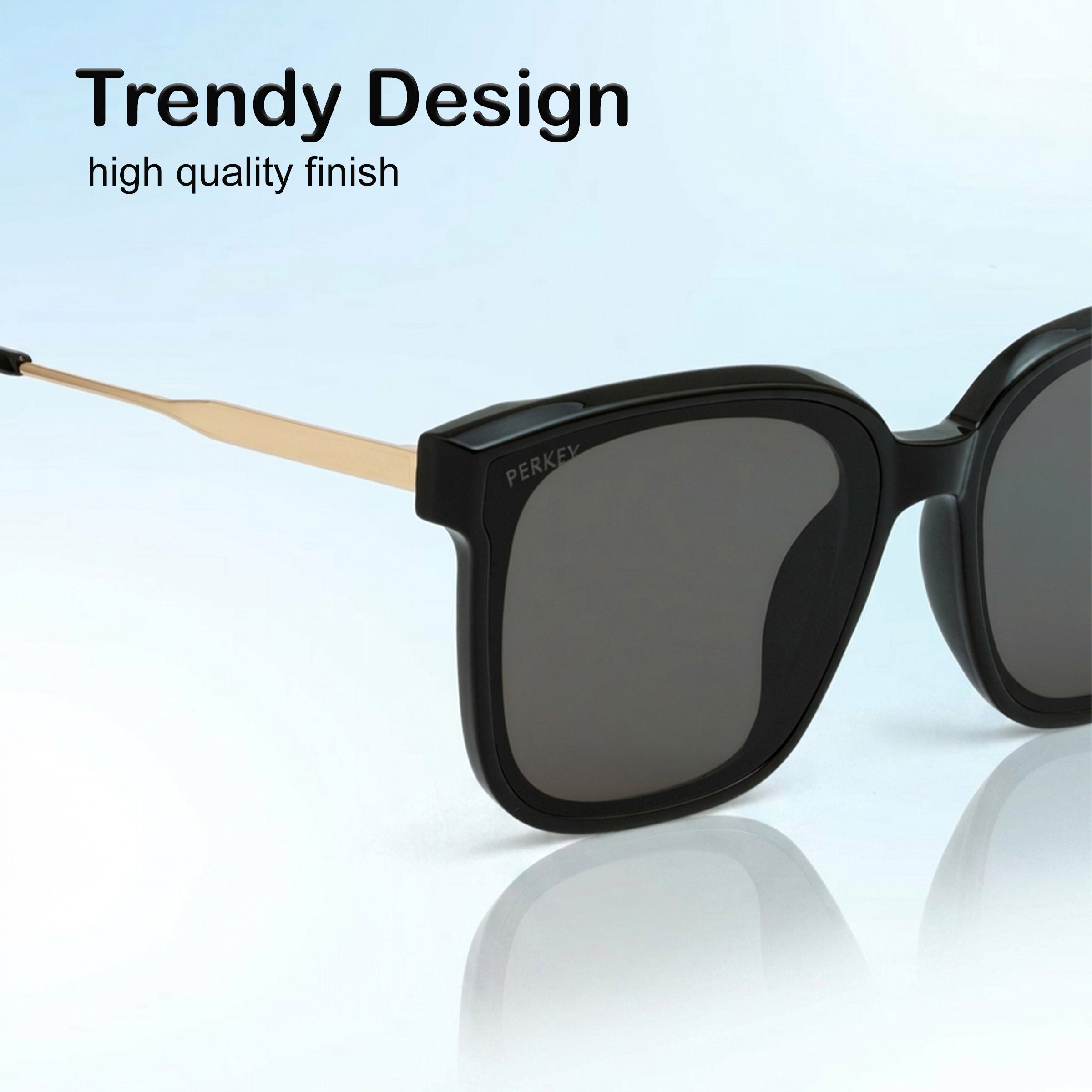 PERKEY Square-Oversized Black UV Protected Sunglasses Men Women - PRKY0013-C1