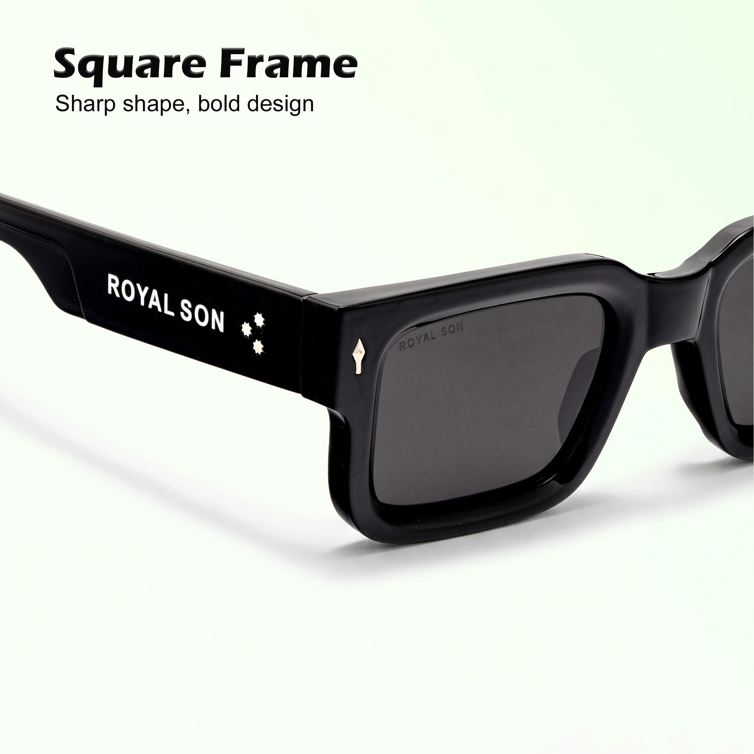 Royal Son Polarized Square UV Protected Black Lens Sunglasses for Men & Women - SG-RS1115-C1