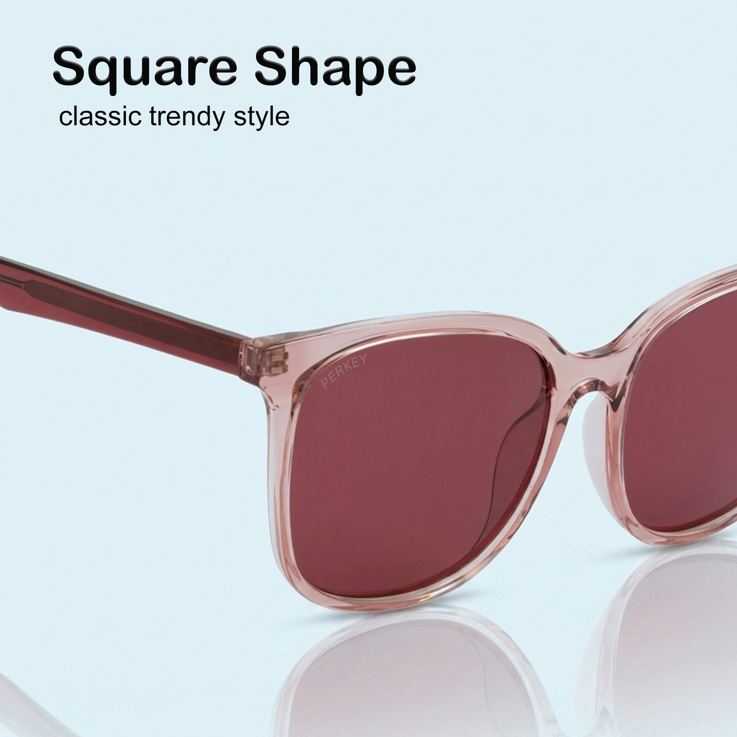 PERKEY Square Pink UV Protected Polarized Stylish Sunglasses Men Women - PRKY008-C3