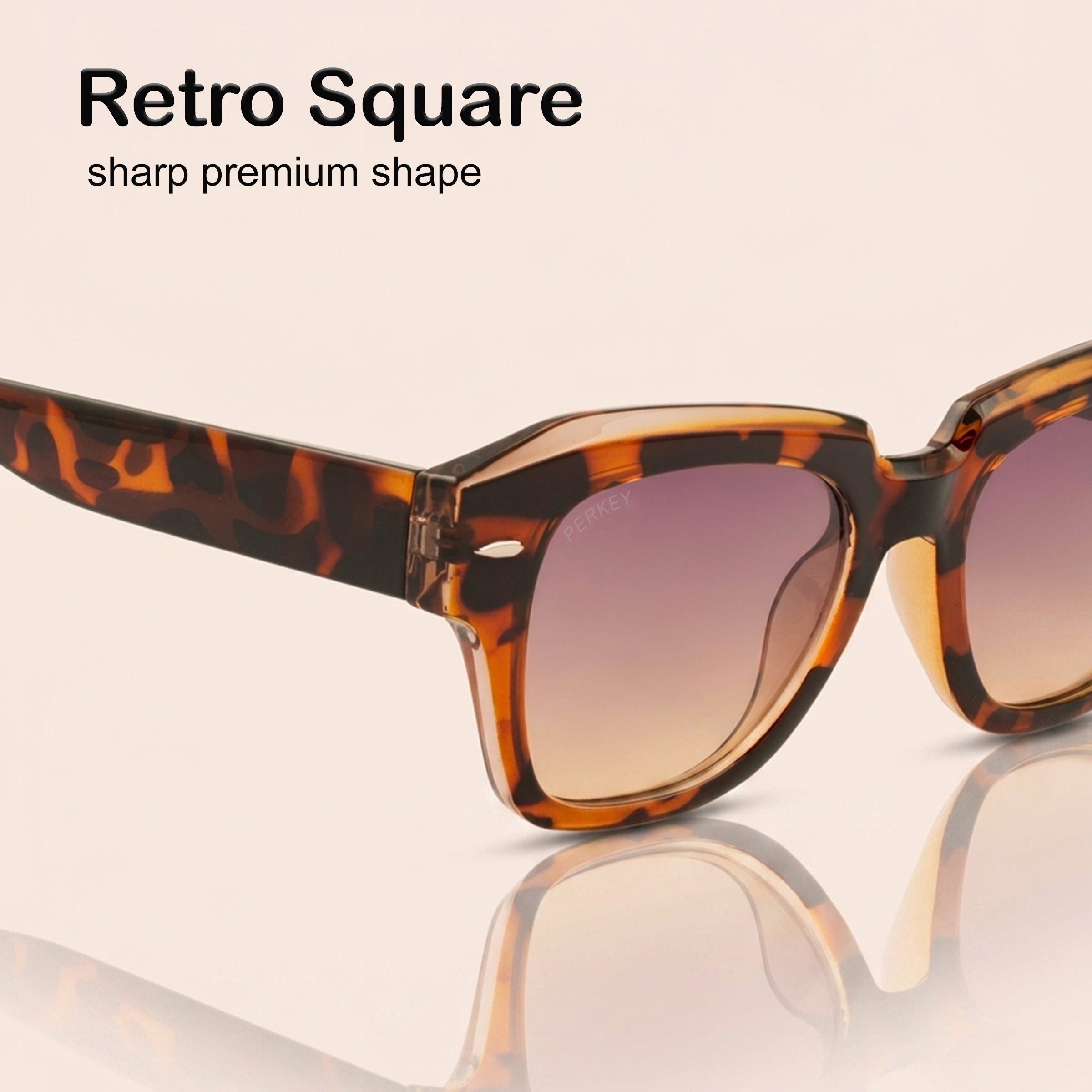 PERKEY Square Brown UV Protected Polarized Cooling Sunglasses Men Women - PRKY004-C5