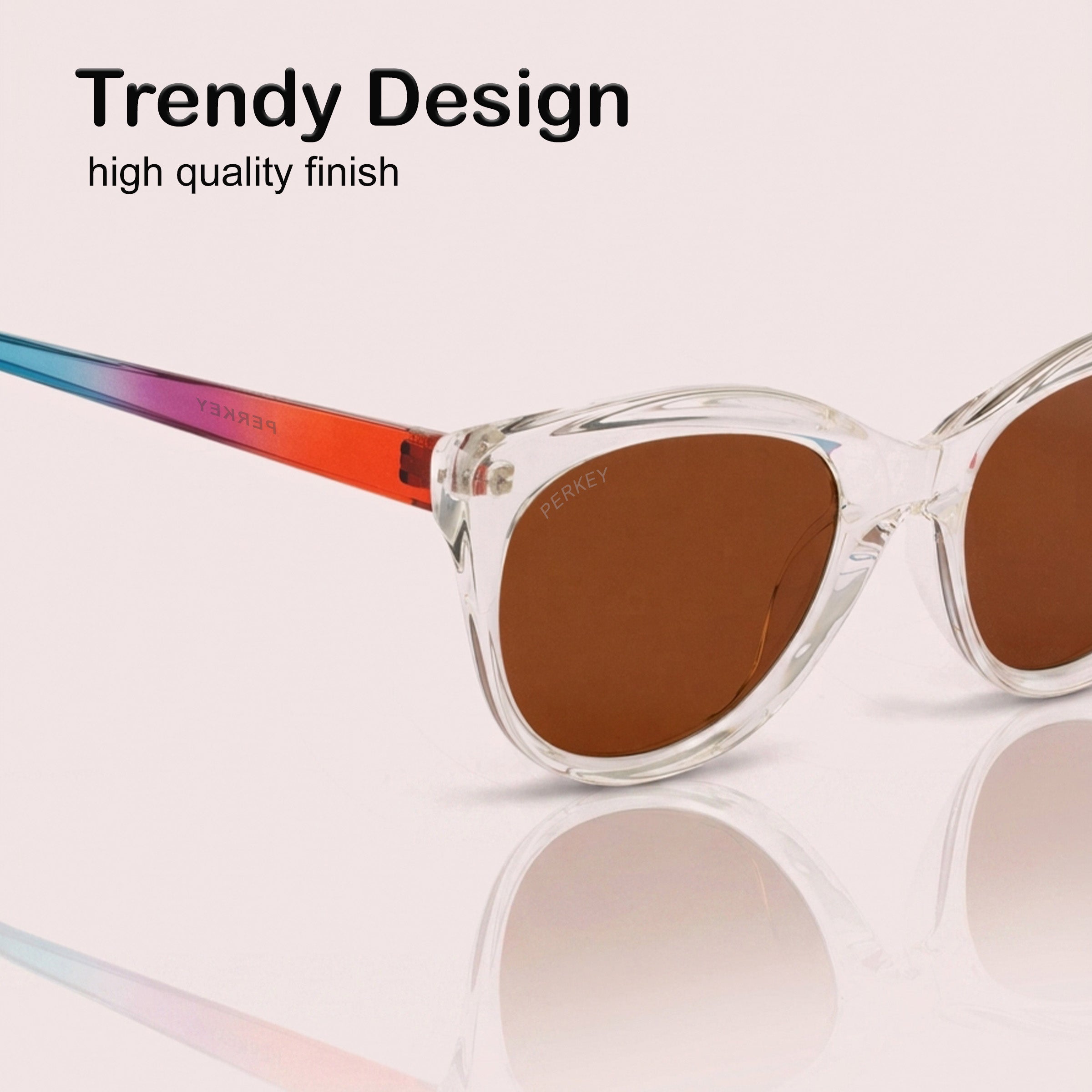 PERKEY Cat Eye Brown UV Protected Polarized Cooling Sunglasses Women - PRKY001-C5