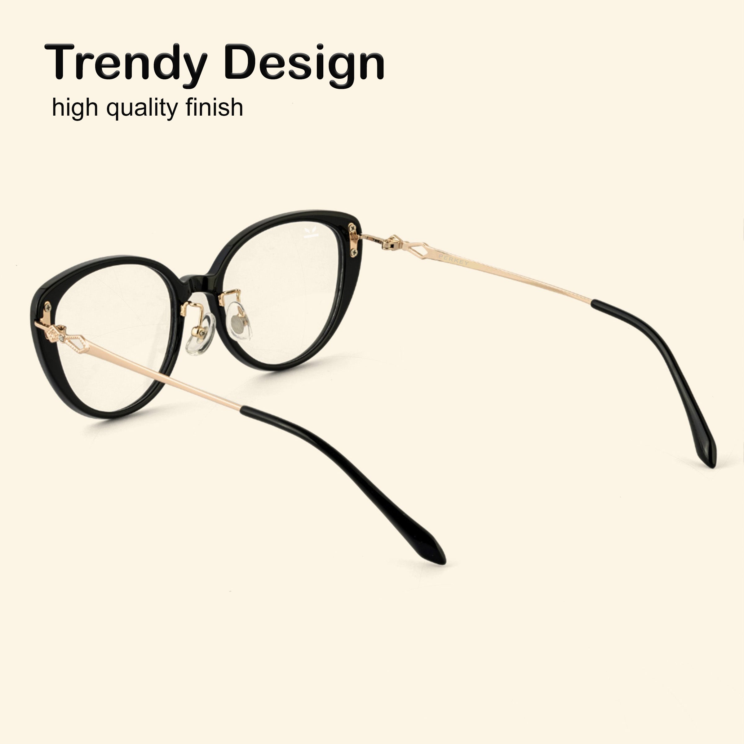 PERKEY Full Rim Soft Cat Eye Black Spectacle Frames For Women - OPTL0026-C1