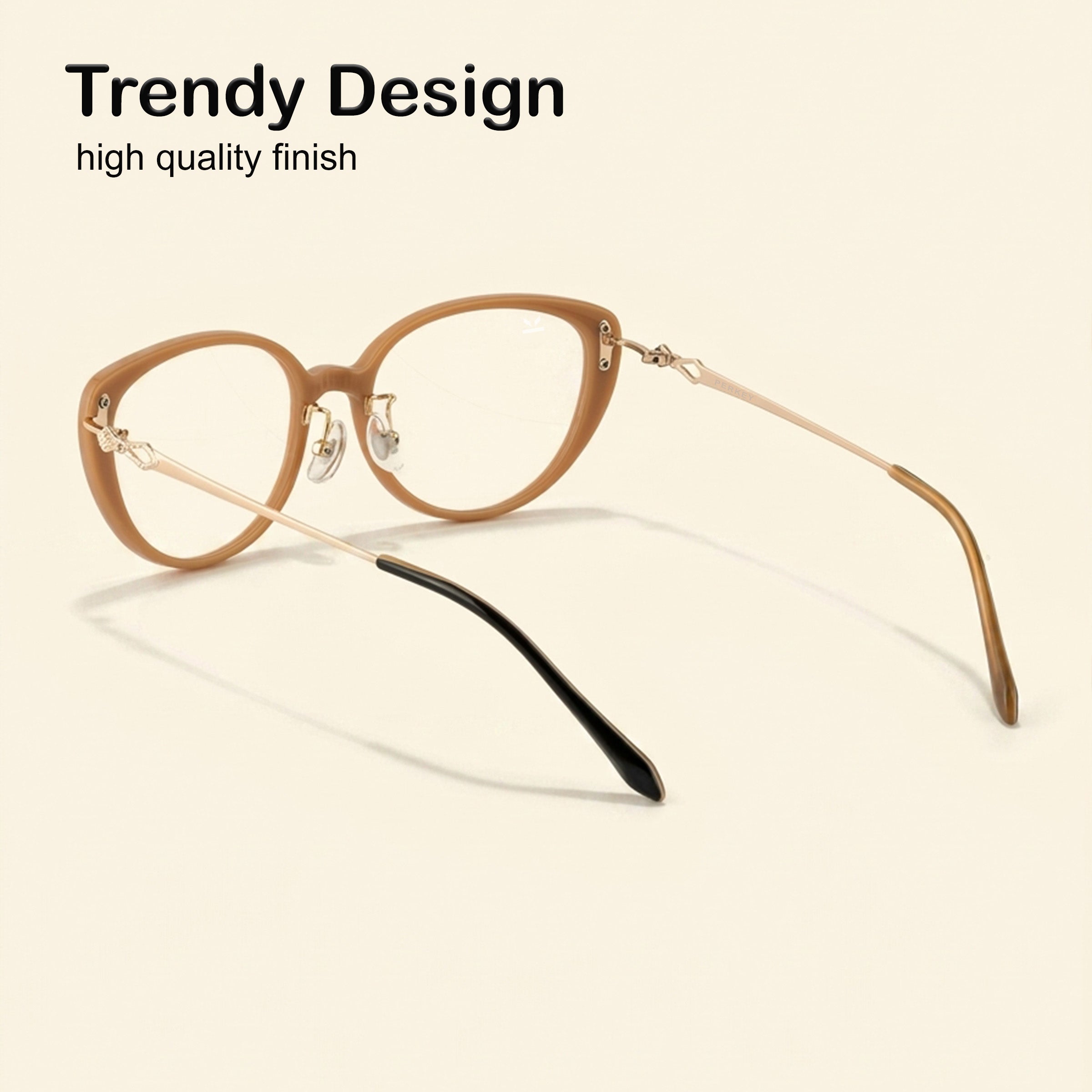PERKEY Full Rim Cat Eye Gold Brown Spectacle Frame For Women - OPTL0026-C2