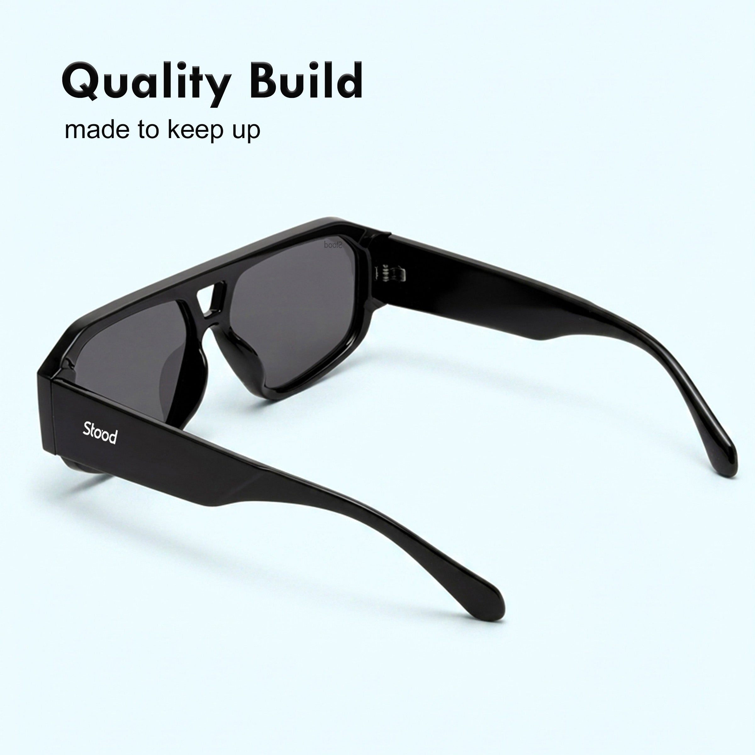 Stood Polygon UV Protected Black Sunglasses For Men & Women - SG-STD0036-C1