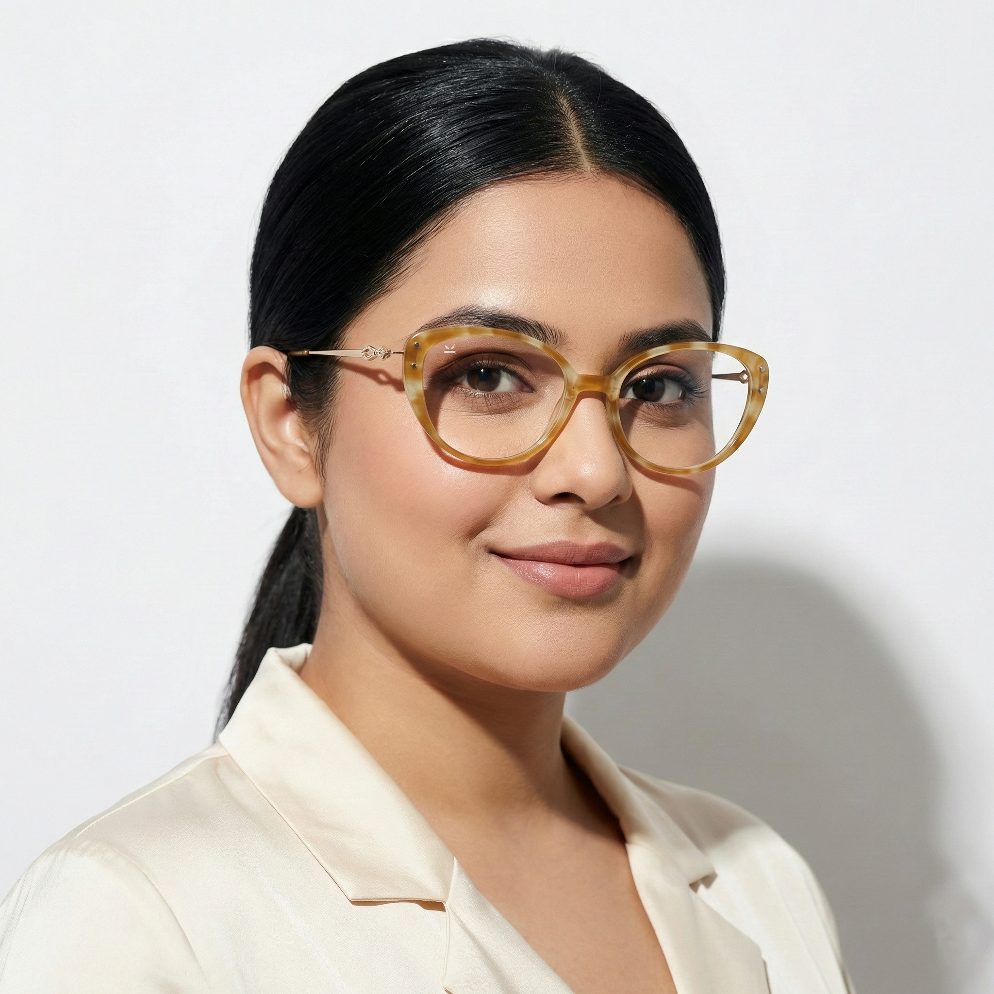 PERKEY Soft Cat Eye Biege Brown Fusion Eyeglass Frame For Women - OPTL0026-C4