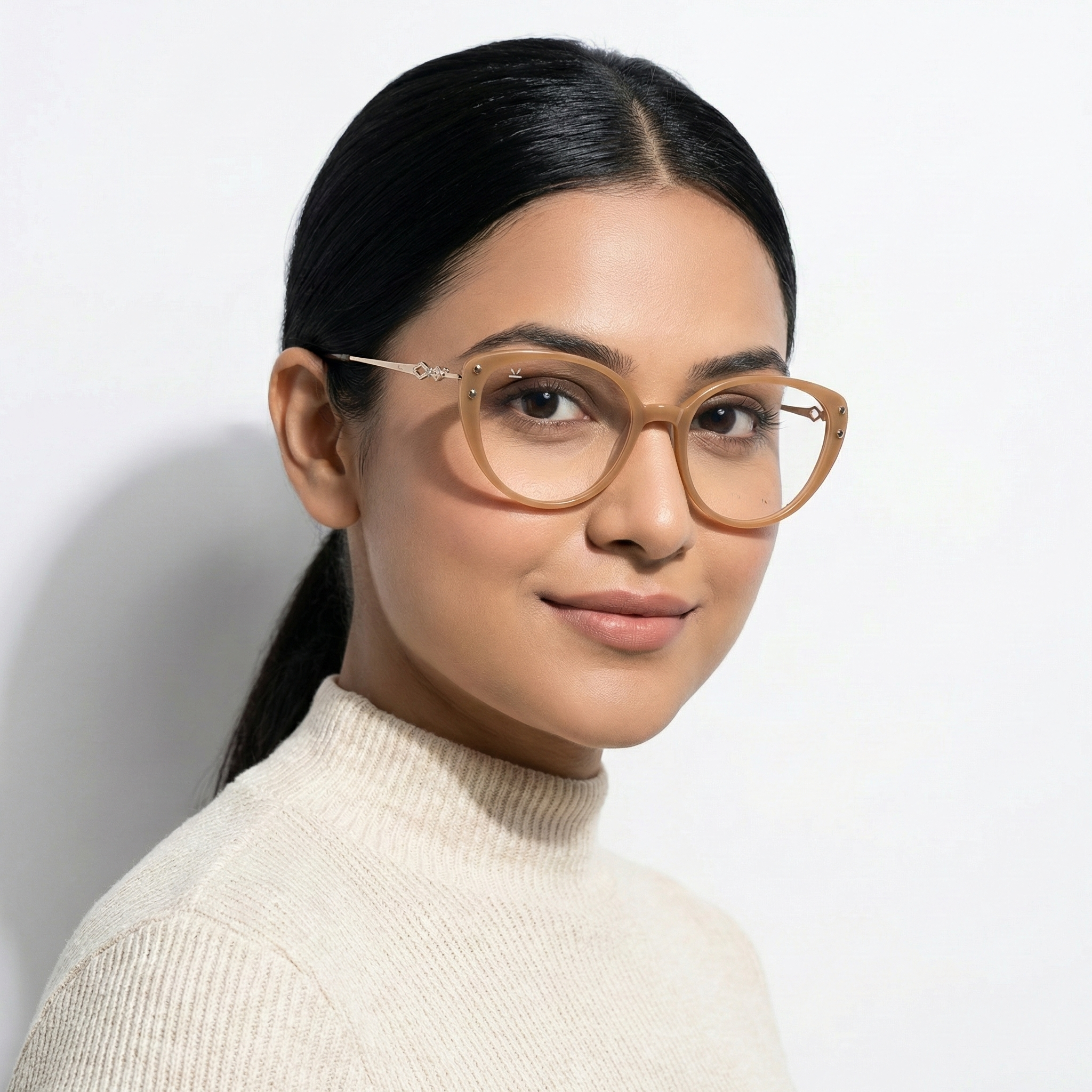 PERKEY Full Rim Cat Eye Gold Brown Spectacle Frame For Women - OPTL0026-C2