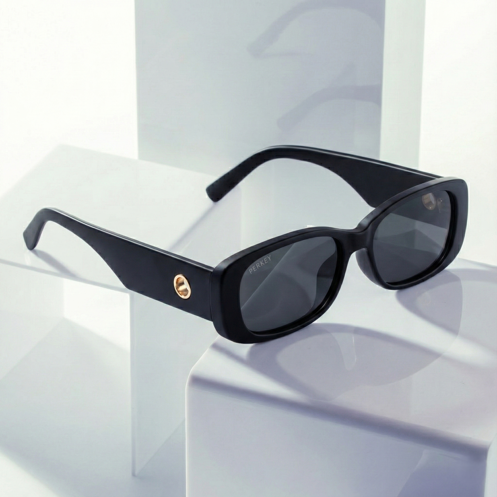 PERKEY Rectangle Black UV Protected Polarized Cooling Sunglasses Men Women - PRKY006-C1