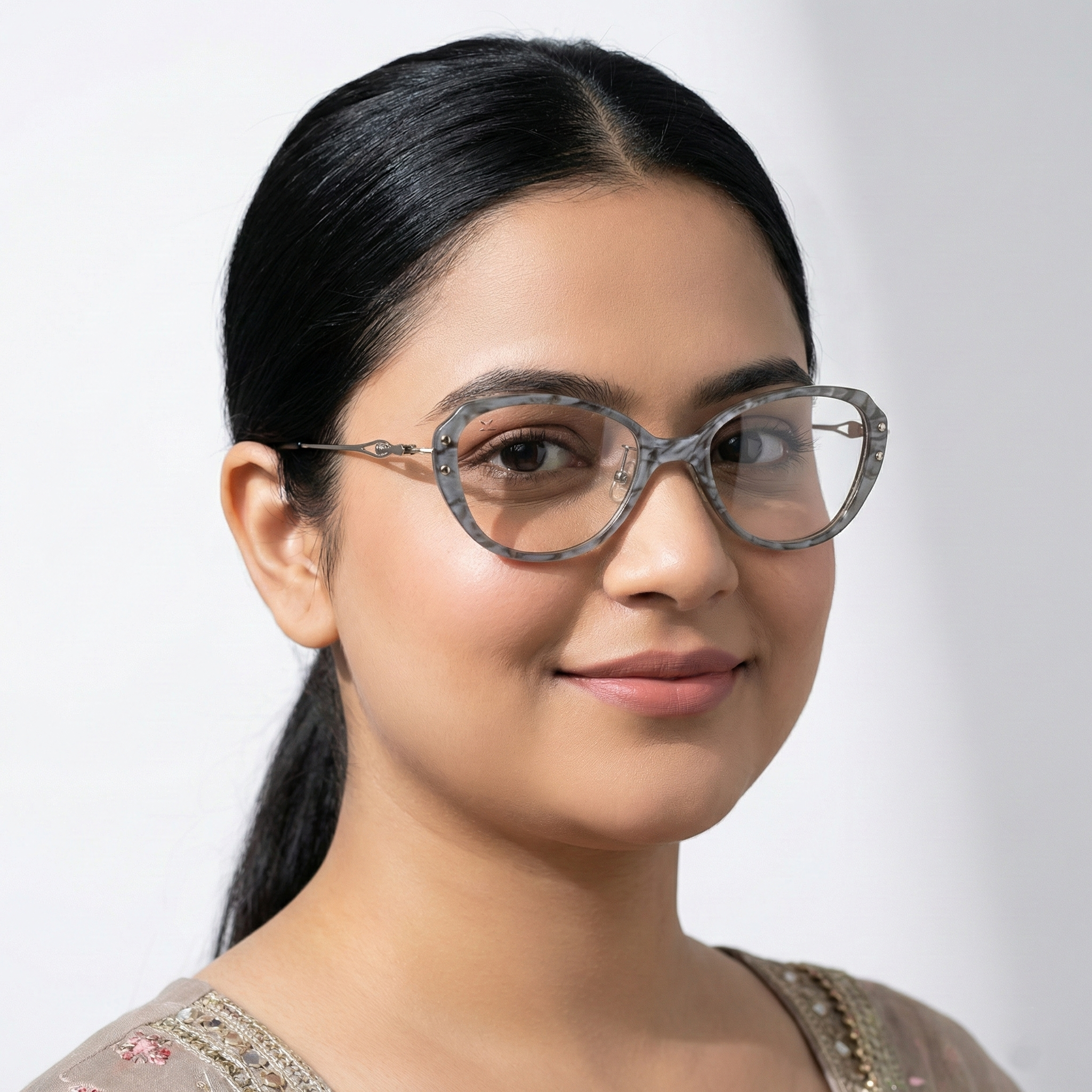 PERKEY Small Full Rim Oval Stone Grey Eyeglass Frame For Women- OPTL0025-C2