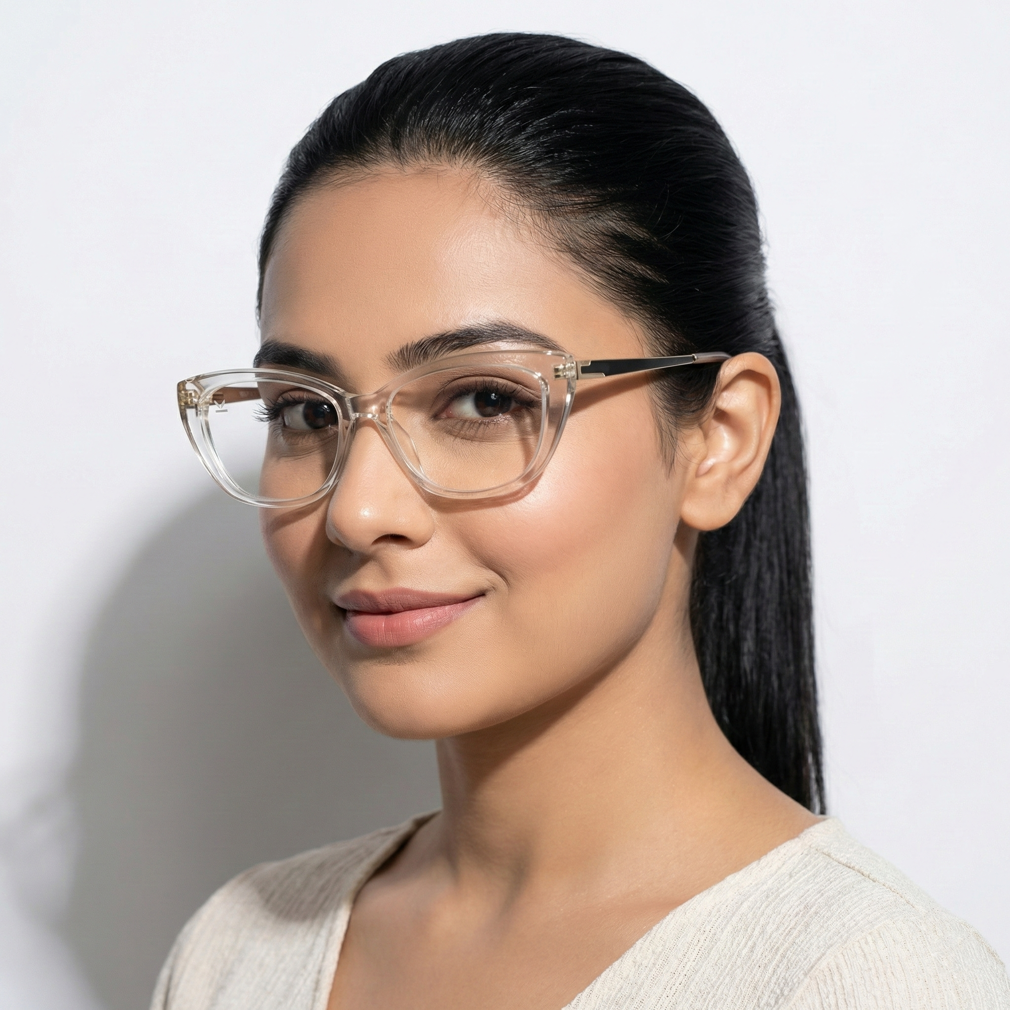 PERKEY Cat Eye Bold Glossy Transparent Spectacle Frame For Women - OPTL0024-C2