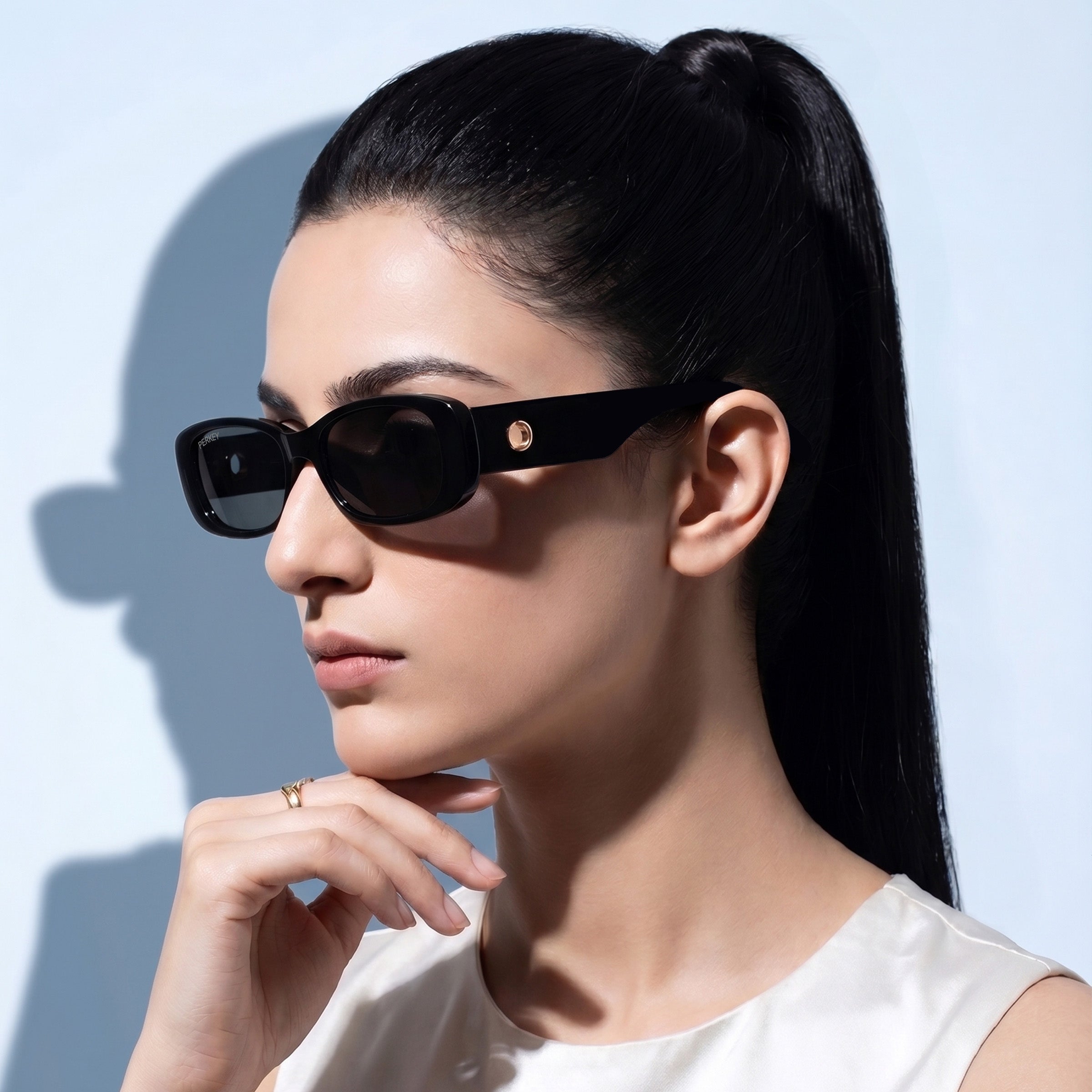 PERKEY Rectangle Black UV Protected Polarized Cooling Sunglasses Men Women - PRKY006-C1