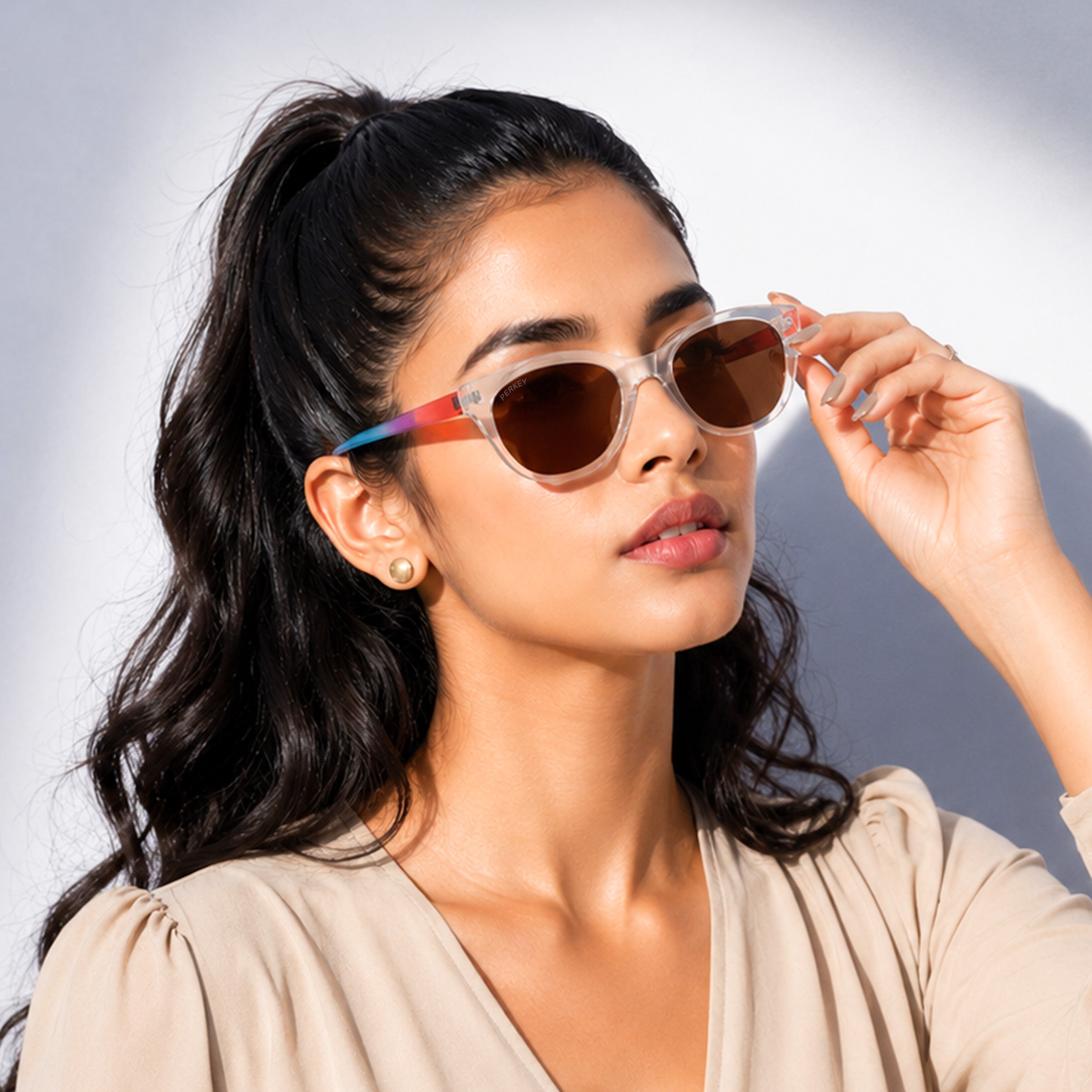 PERKEY Cat Eye Brown UV Protected Polarized Cooling Sunglasses Women - PRKY001-C5
