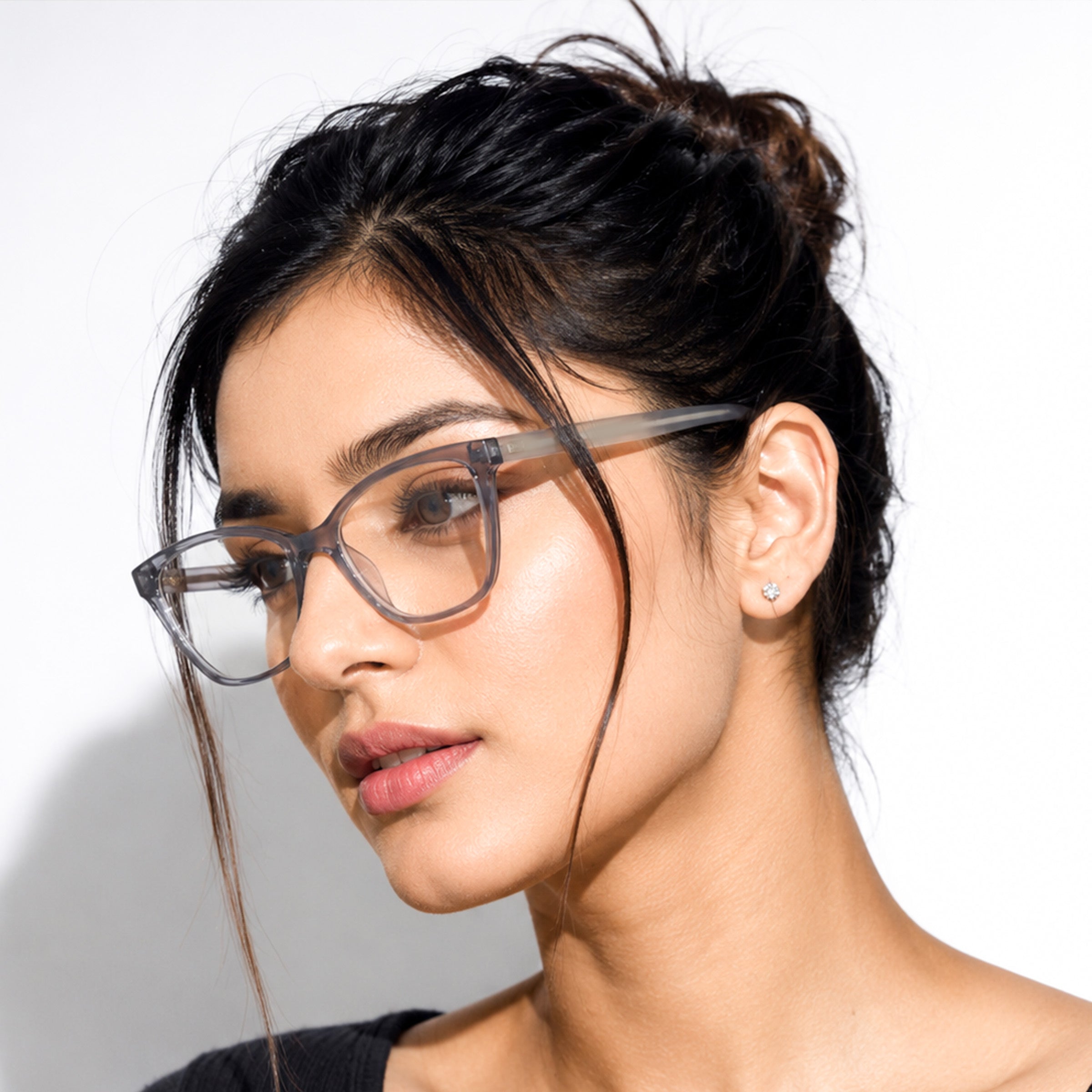 PERKEY Full Rim Soft Cat Eye Shiny Grey Spectacle Frames For Women - OPTL0021-C2