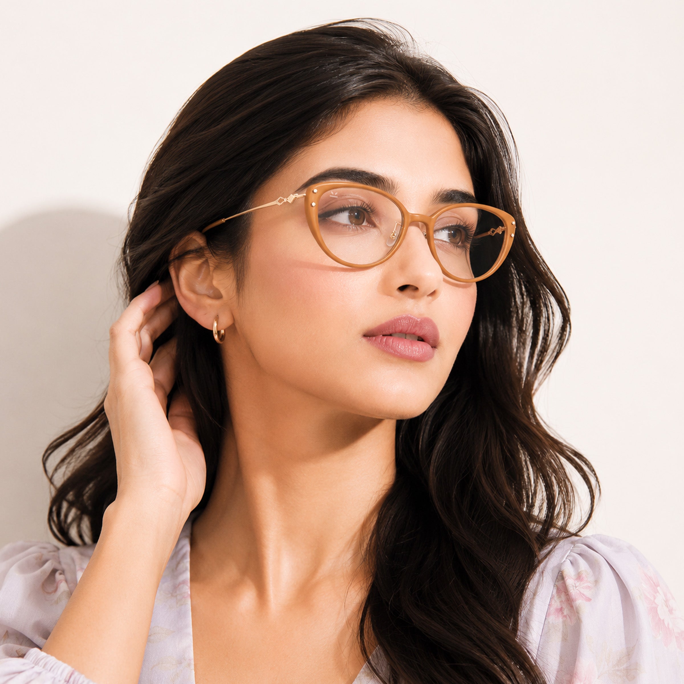 PERKEY Full Rim Cat Eye Gold Brown Spectacle Frame For Women - OPTL0026-C2