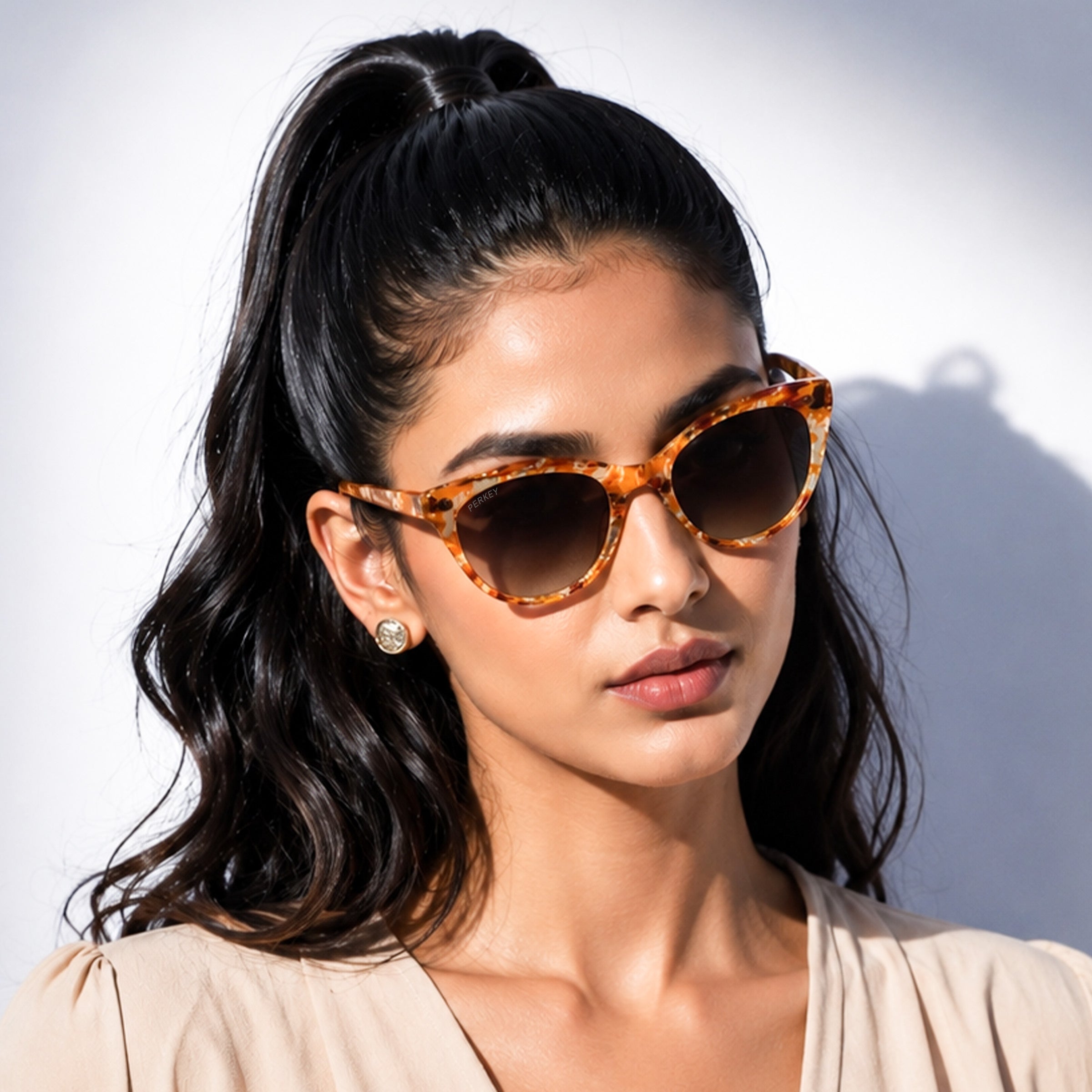 PERKEY Cat Eye Brown UV Protected Polarized Stylish Goggles Women - PRKY001-C3