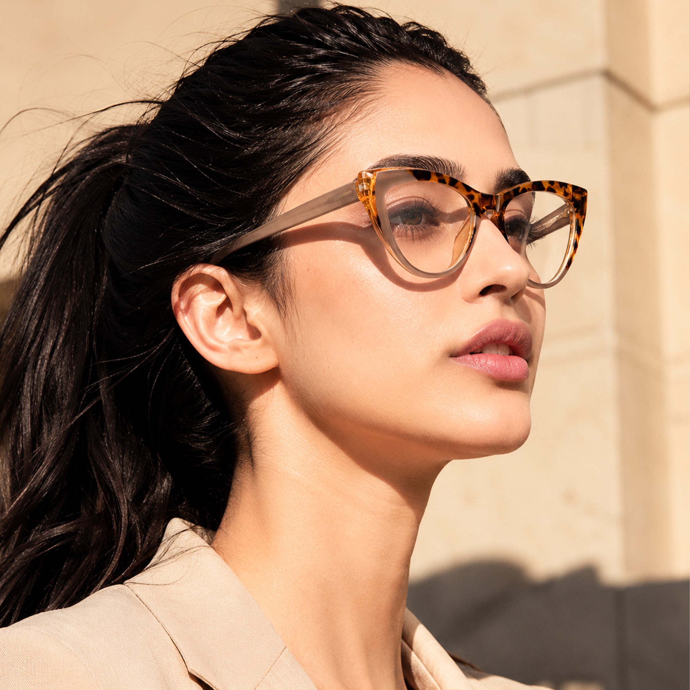 PERKEY Full Rim Cat Eye-Oversized Transparent Computer Blue Cut Spectacles Frames Women - OPTL0010-C2