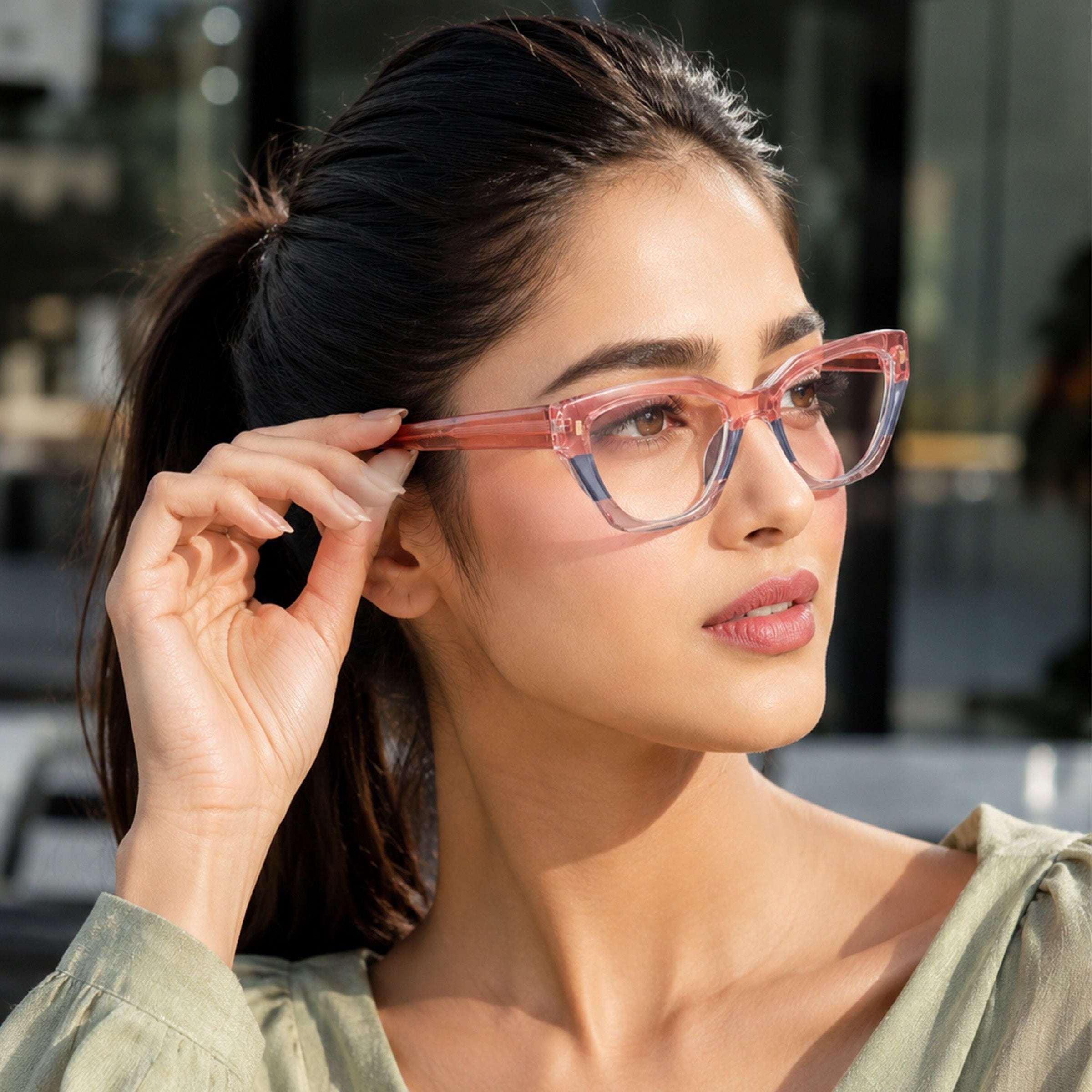 PERKEY Full Rim Cat Eye Blue Light Cut & Antiglare Computer Eyeglasses For Women - OPTL0017-C2