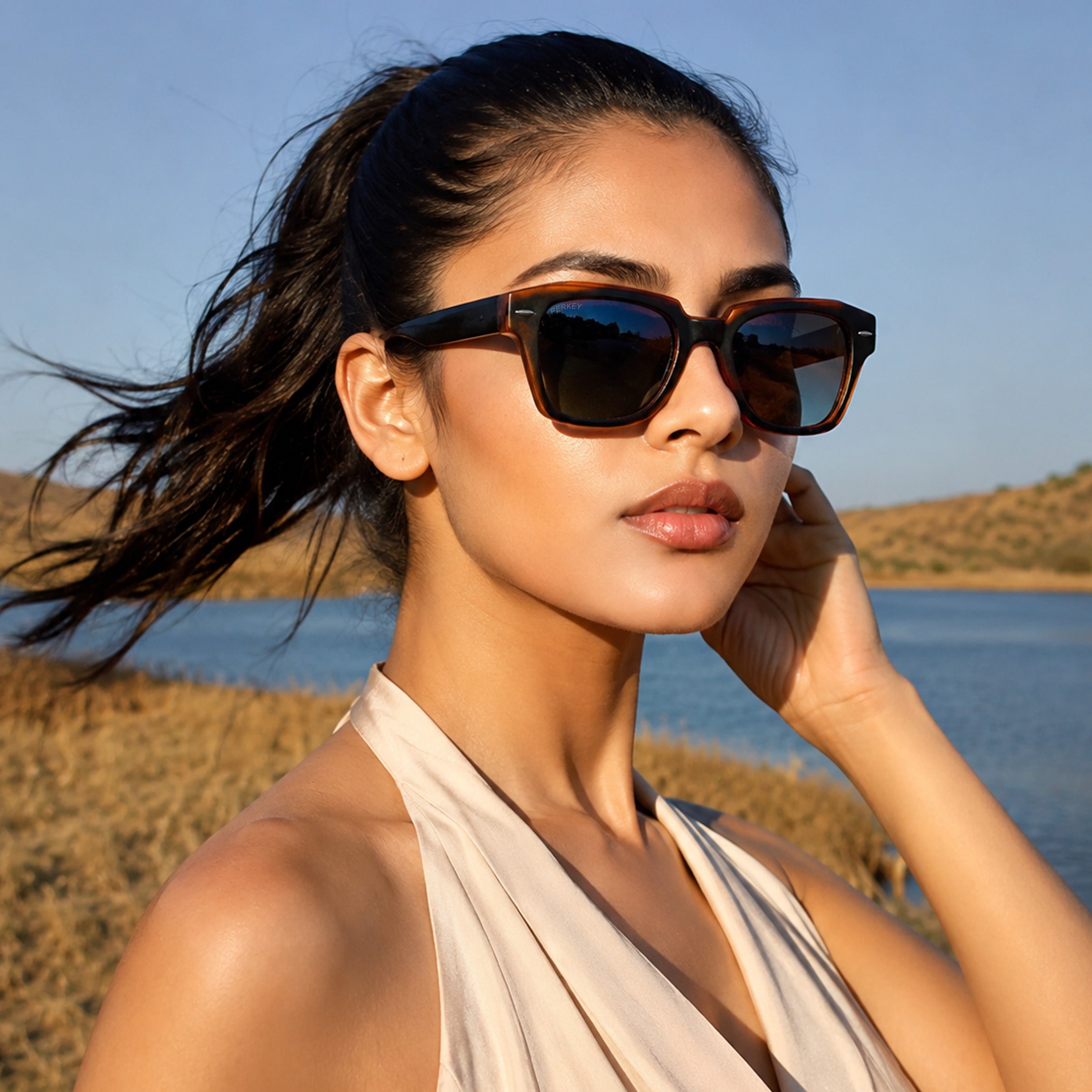 PERKEY Square Black UV Protected Polarized Sunglasses Men Women - PRKY004-C4
