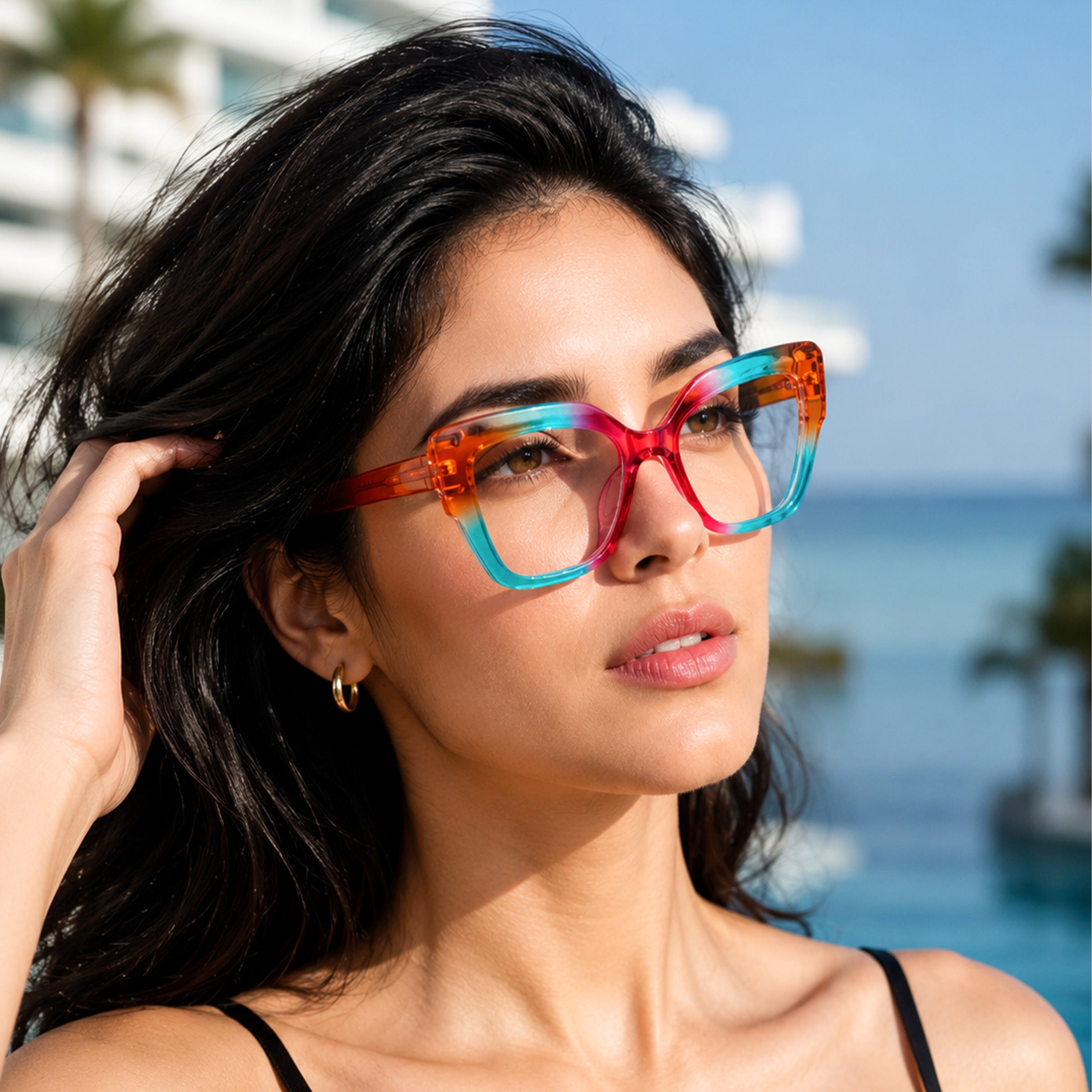 PERKEY Full Rim Cat Eye-Oversized Blue Light Blocking Spectacles Frames Women - OPTL001-C3