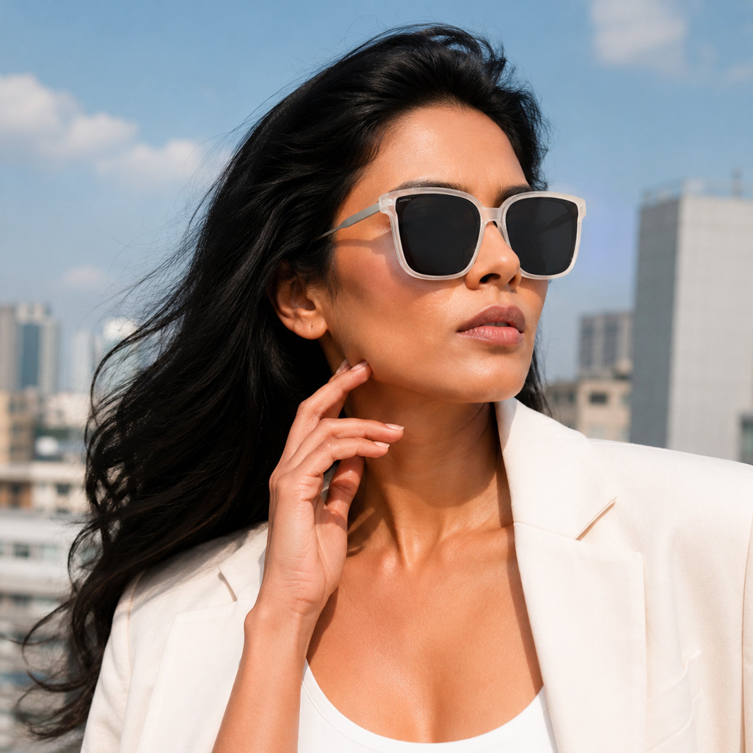 PERKEY Square-Oversized Black UV Protected Sunglasses Men Women - PRKY0013-C2