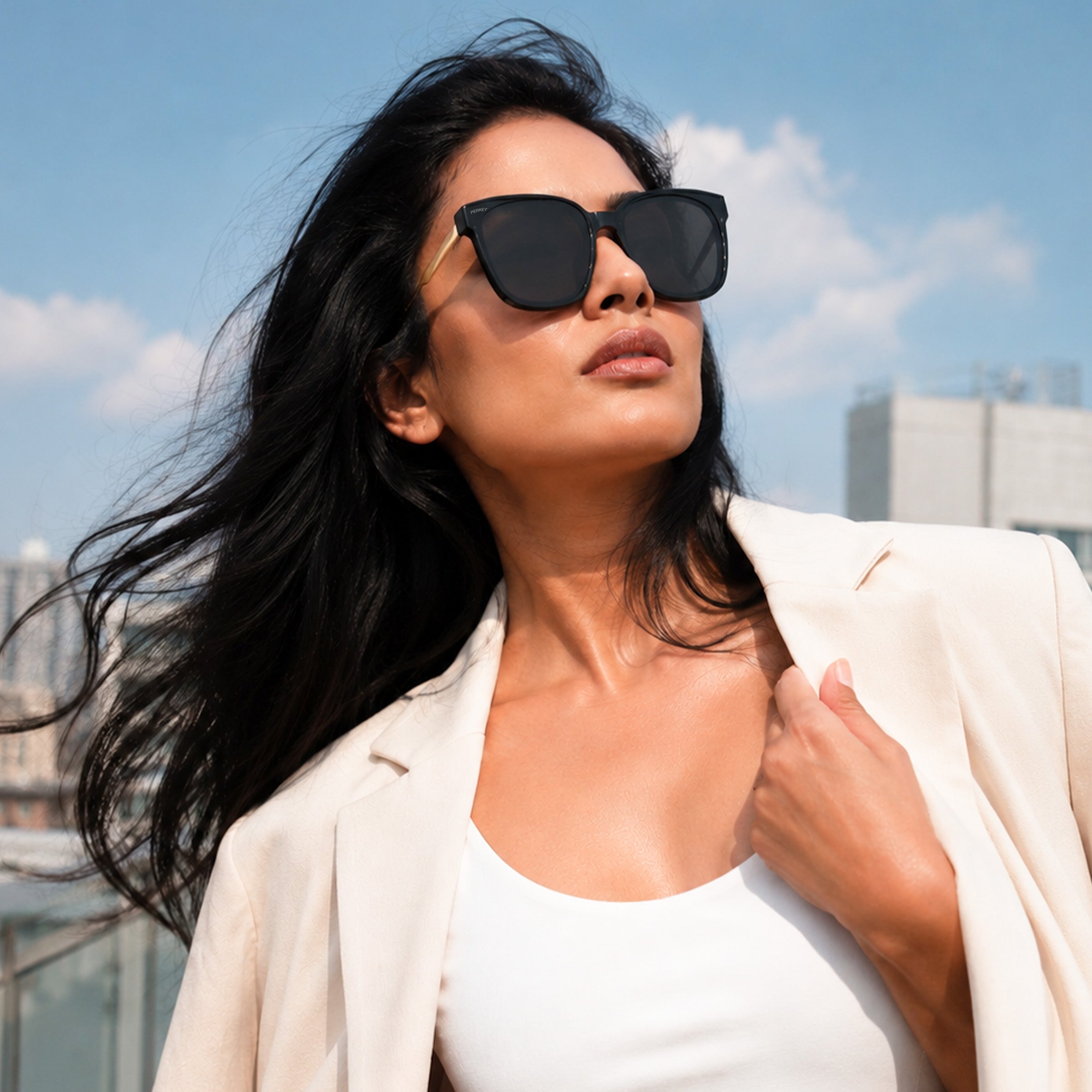 PERKEY Square-Oversized Black UV Protected Sunglasses Men Women - PRKY0013-C1