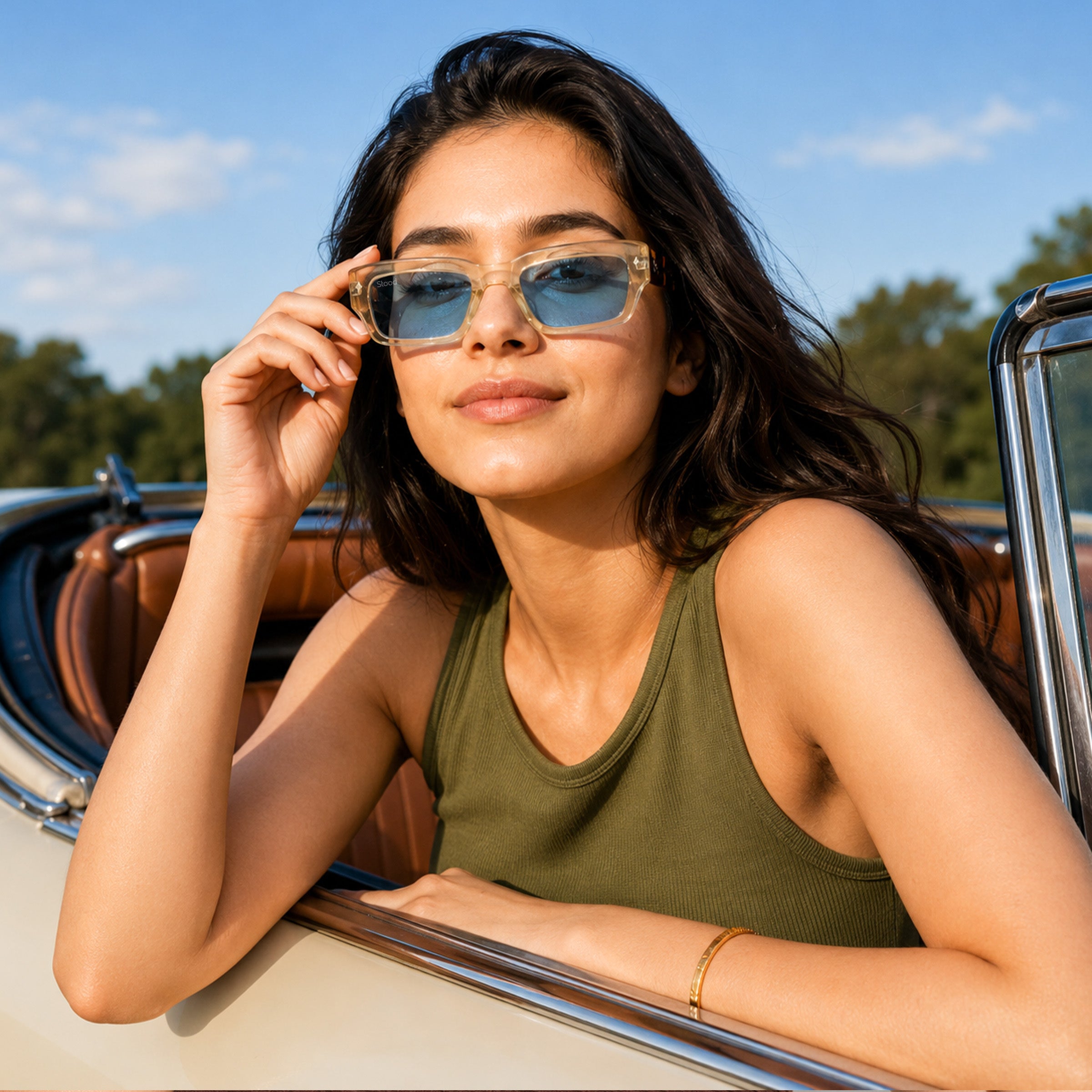 Stood Rectangle UV Protected Brown Sunglasses For Men & Women - SG-STD0037-C2