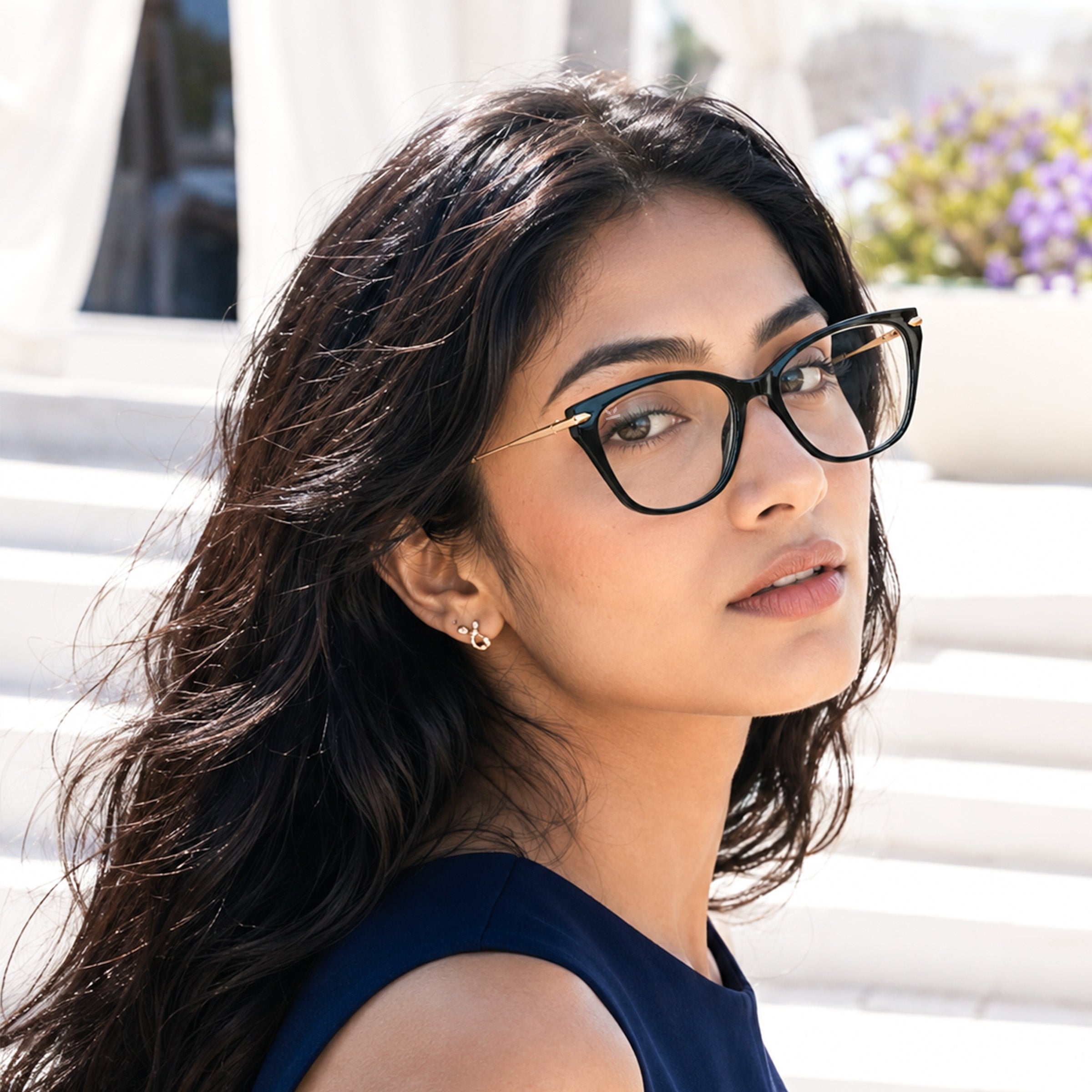 PERKEY Cat Eye Black Glossy Spectacle Frames For Women - OPTL0023-C1