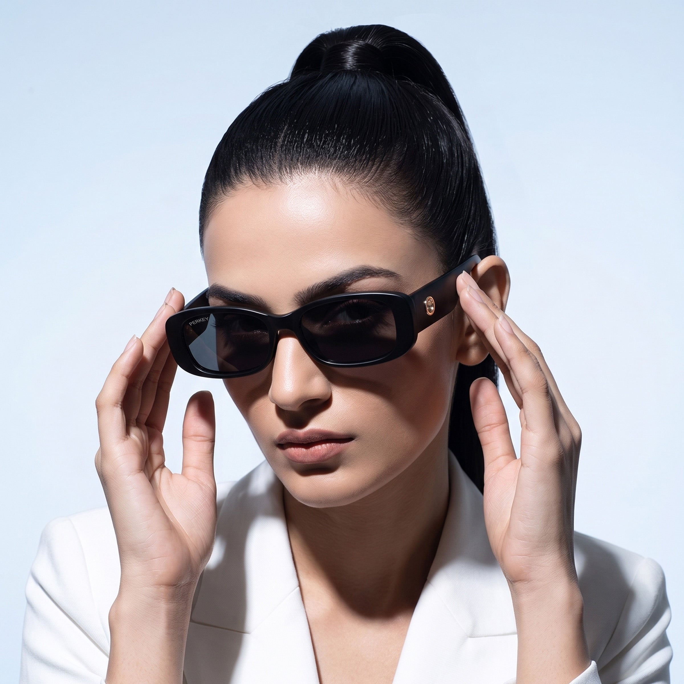 PERKEY Rectangle Black UV Protected Polarized Cooling Sunglasses Men Women - PRKY006-C1