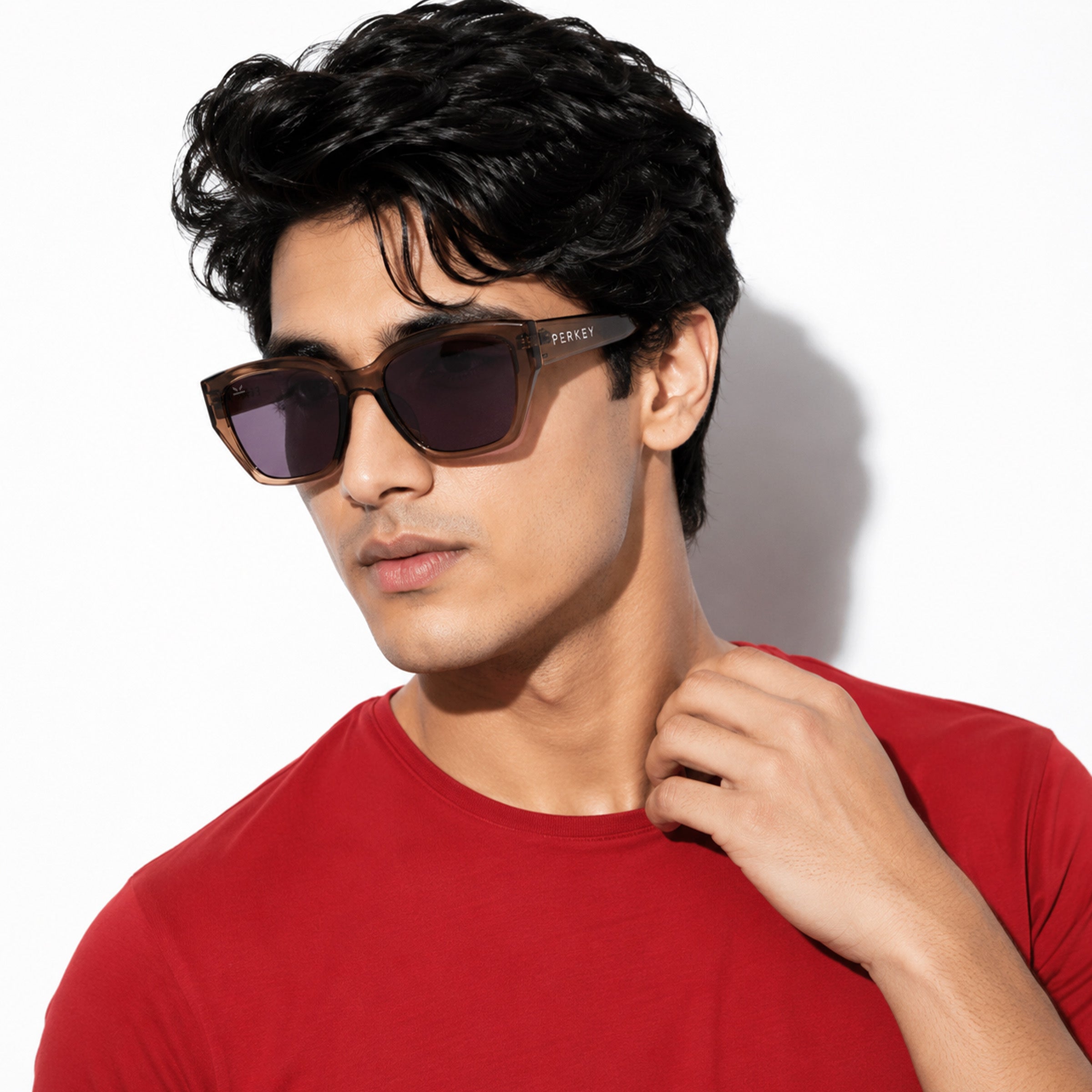 PERKEY UV Protection Retro Square Brown Sunglasses for Men & Women – PRKY0023-C2