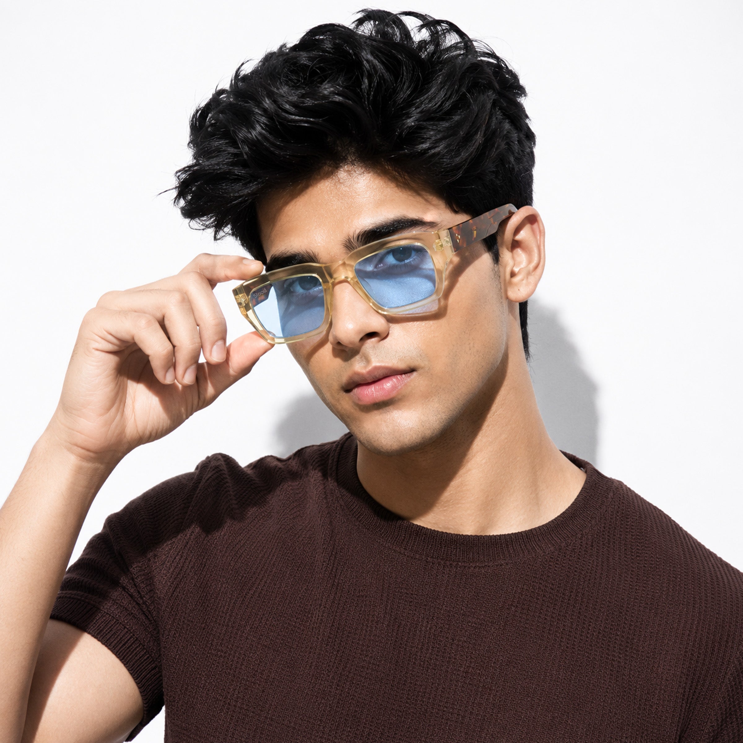 Stood Rectangle UV Protected Brown Sunglasses For Men & Women - SG-STD0037-C2