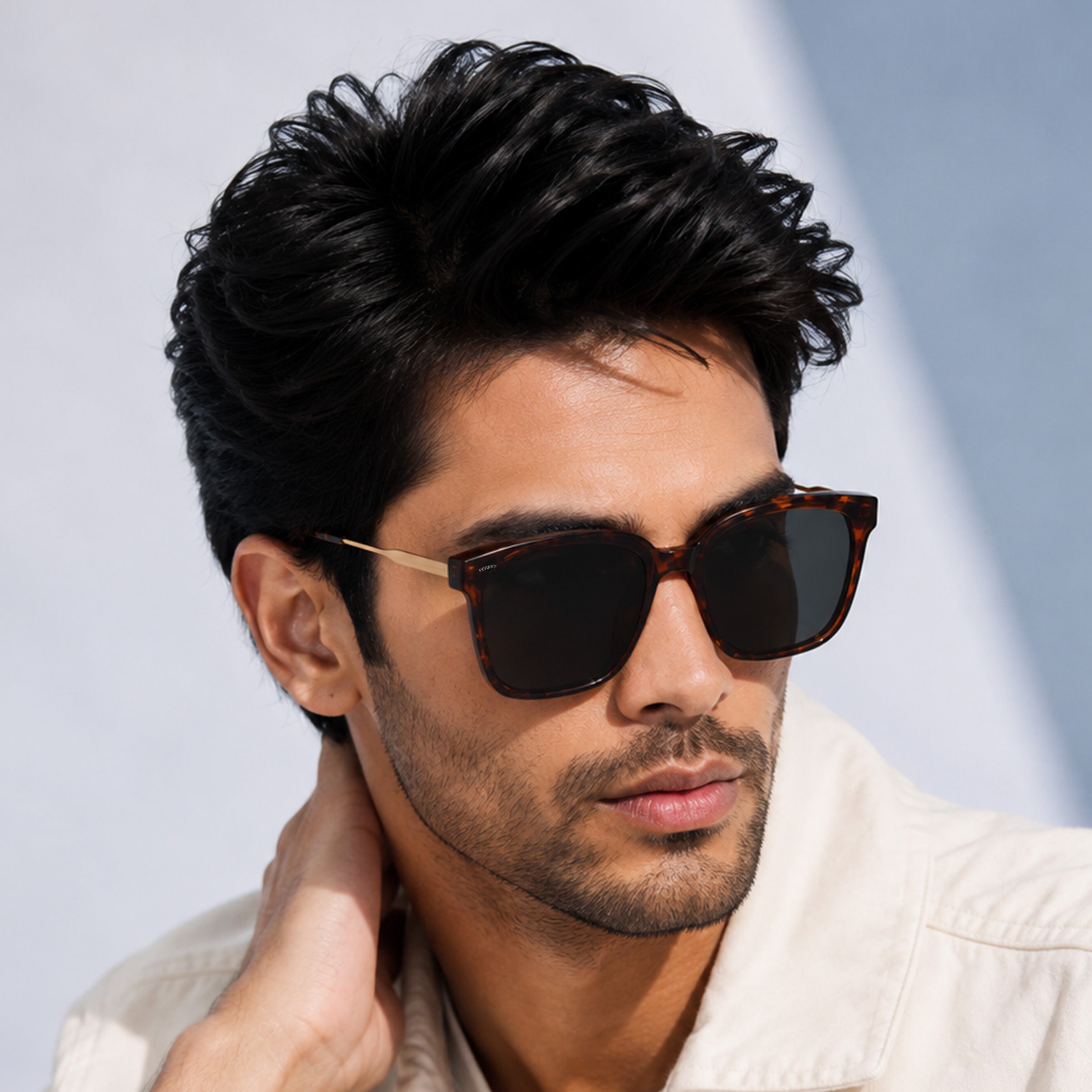 PERKEY Square-Oversized Black UV Protected Sunglasses Men Women - PRKY0013-C3