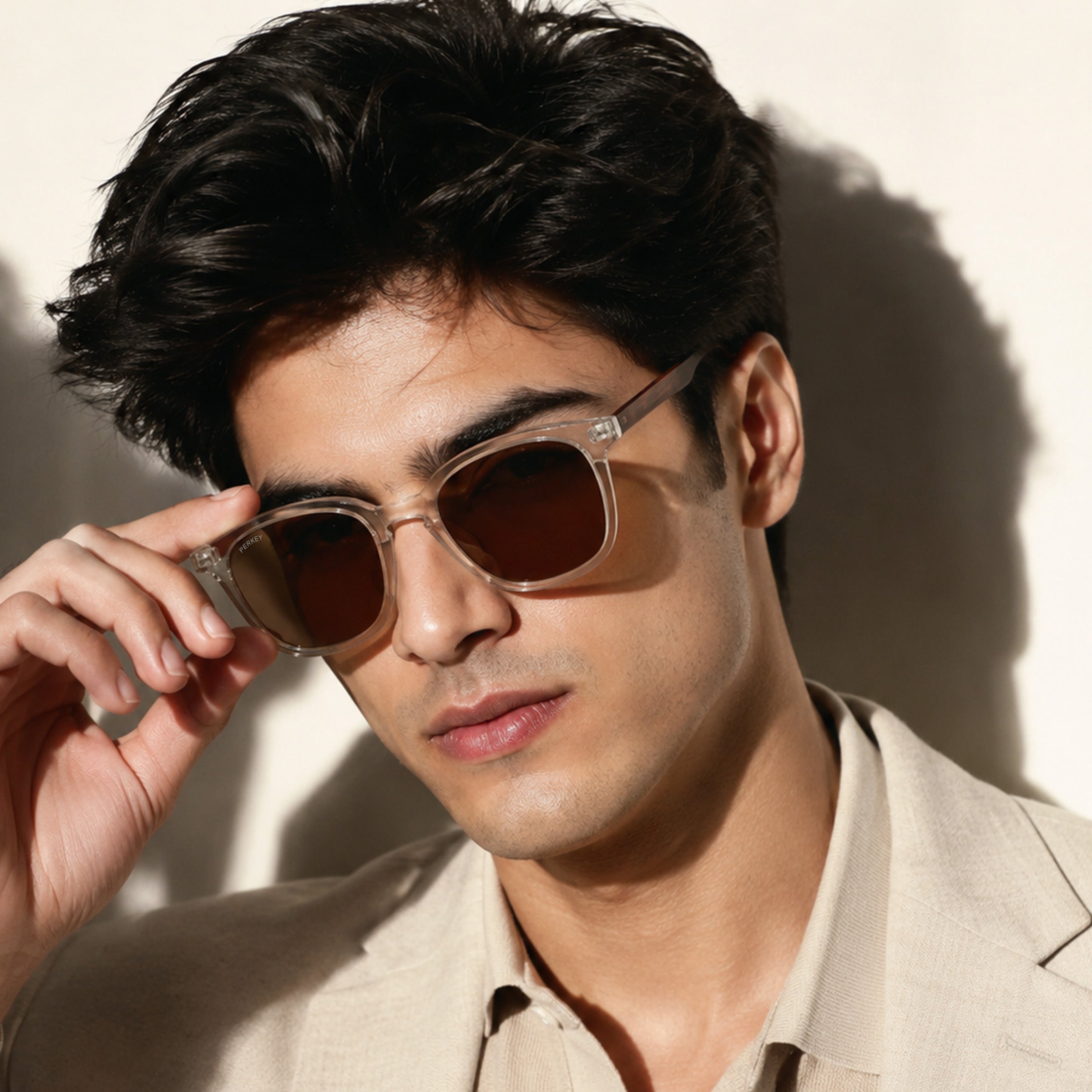 PERKEY Square Brown UV Protected Polarized Sunglasses Men Women - PRKY008-C2