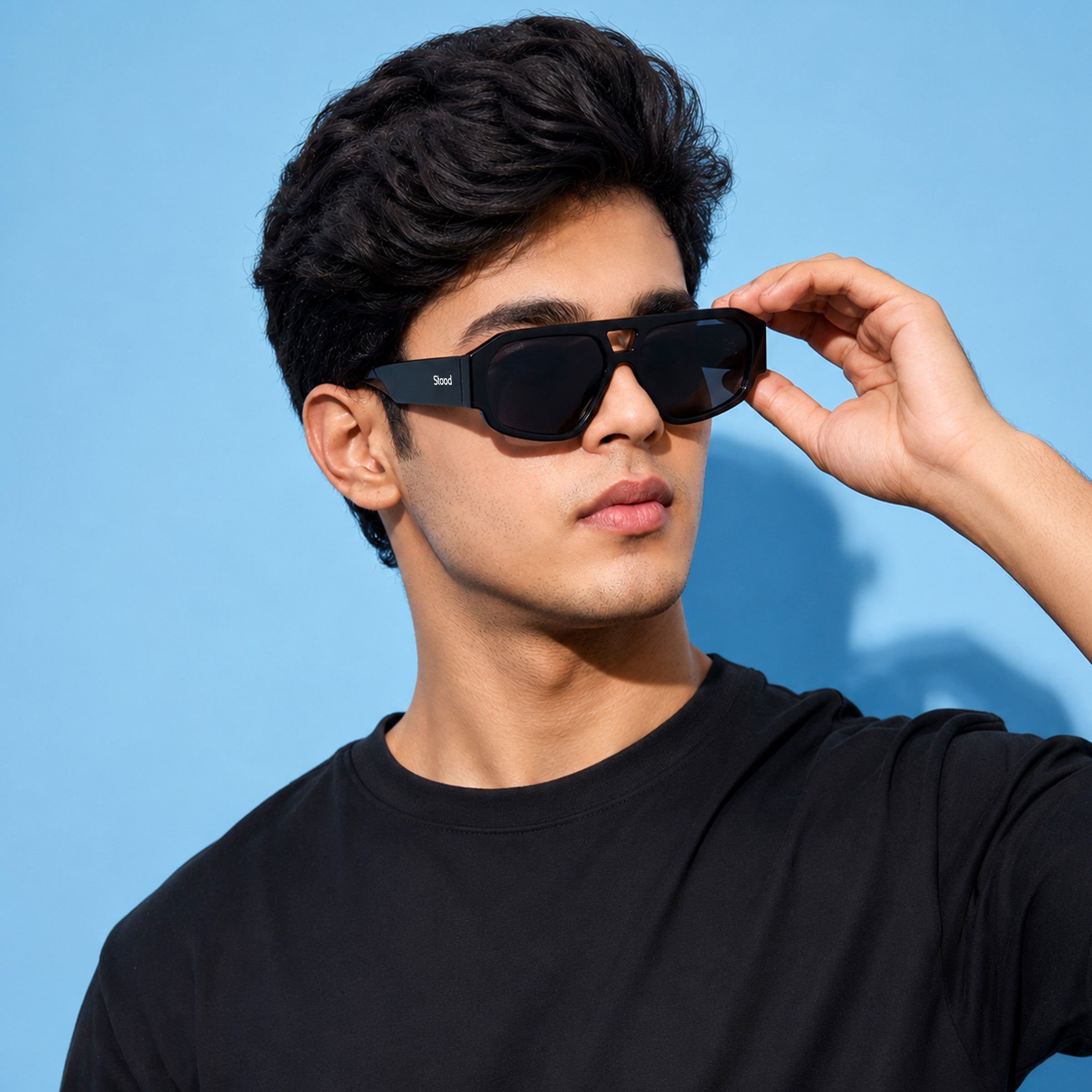 Stood Polygon UV Protected Black Sunglasses For Men & Women - SG-STD0036-C1
