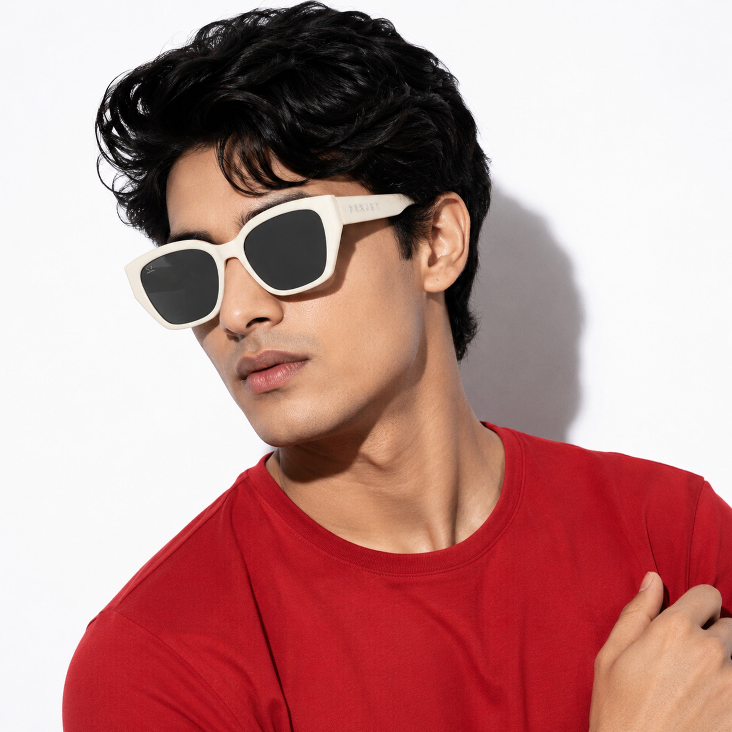 PERKEY UV Protection Retro Square White Sunglasses for Men & Women with Black Lens – PRKY0023-C3