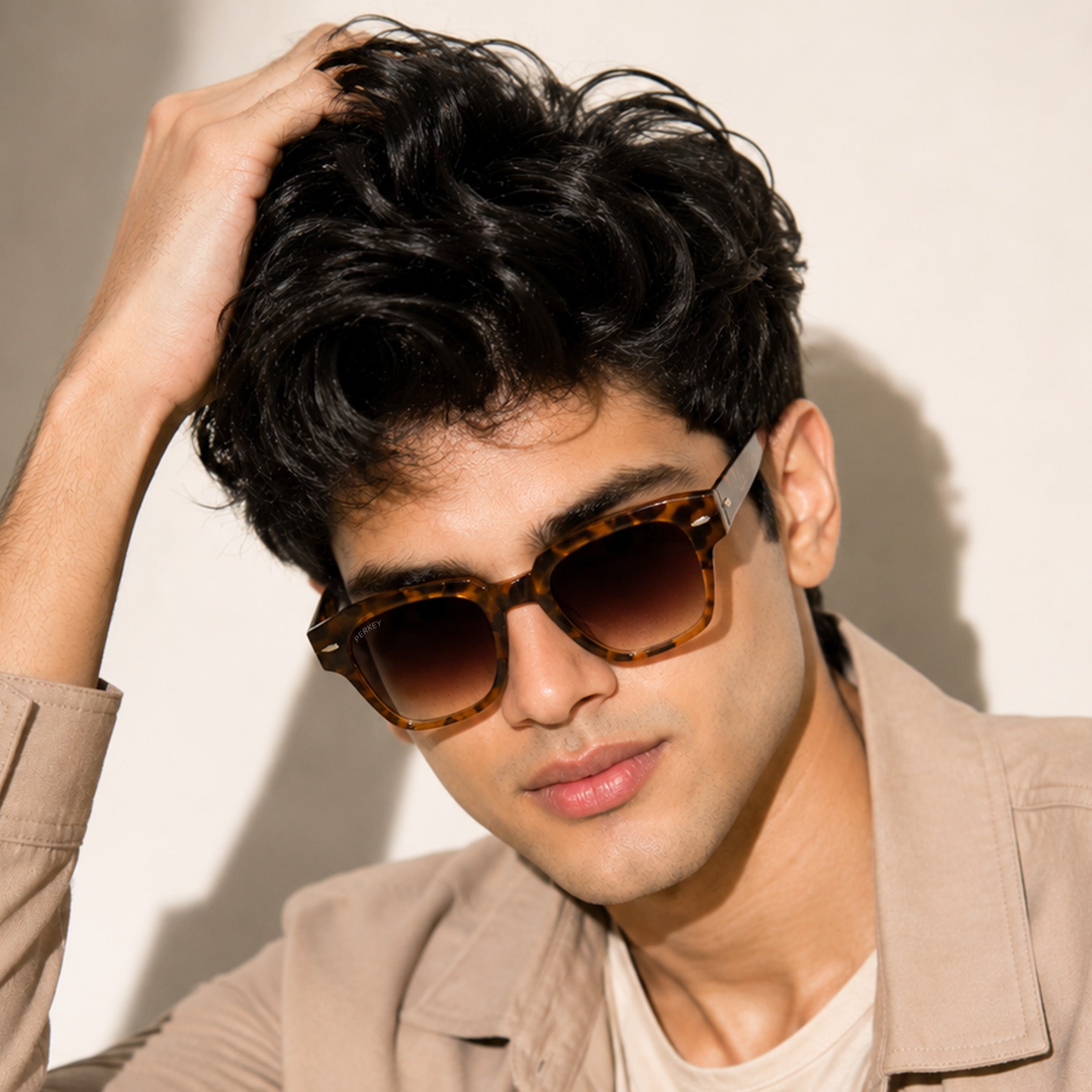 PERKEY Square Brown UV Protected Polarized Cooling Sunglasses Men Women - PRKY004-C5