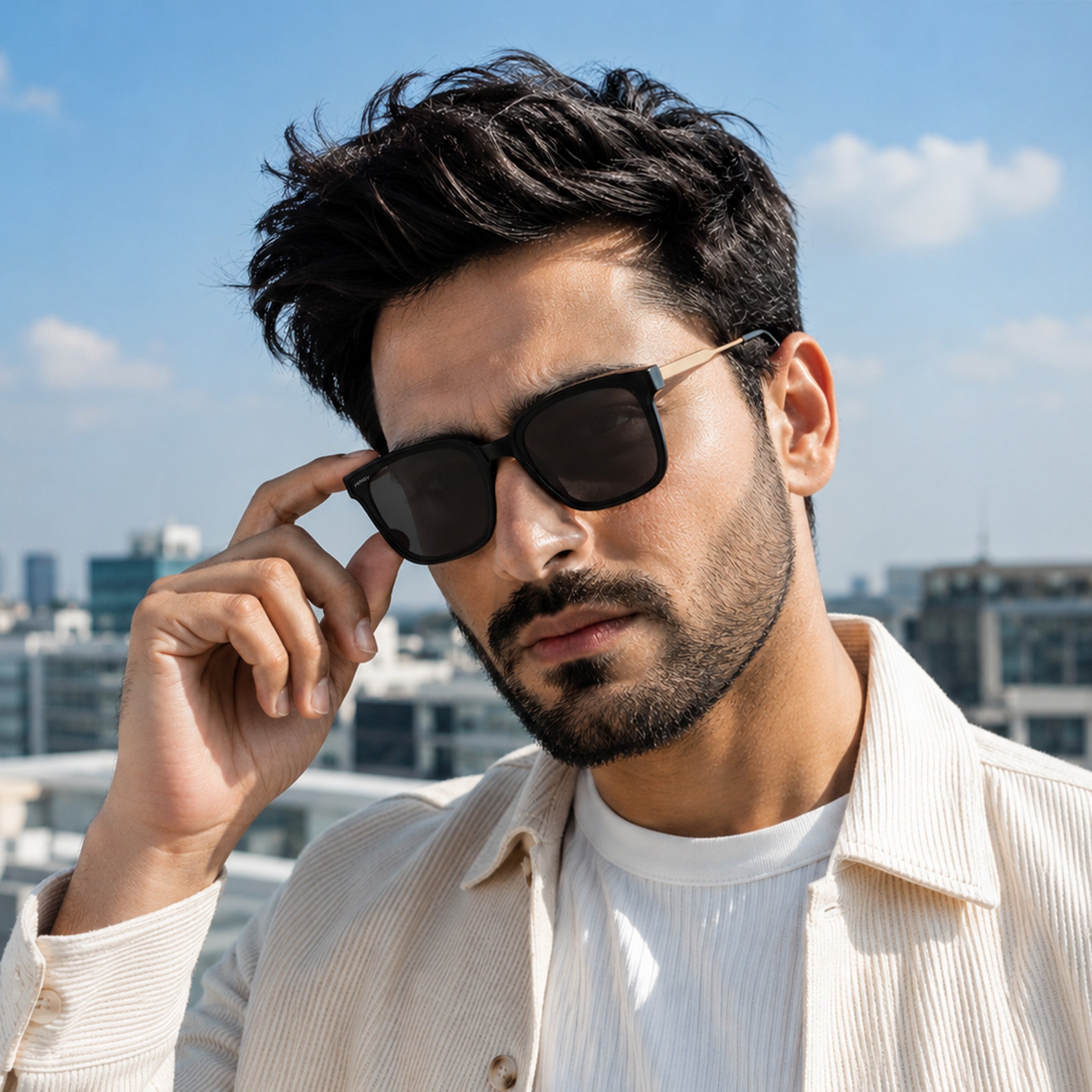 PERKEY Square-Oversized Black UV Protected Sunglasses Men Women - PRKY0013-C1