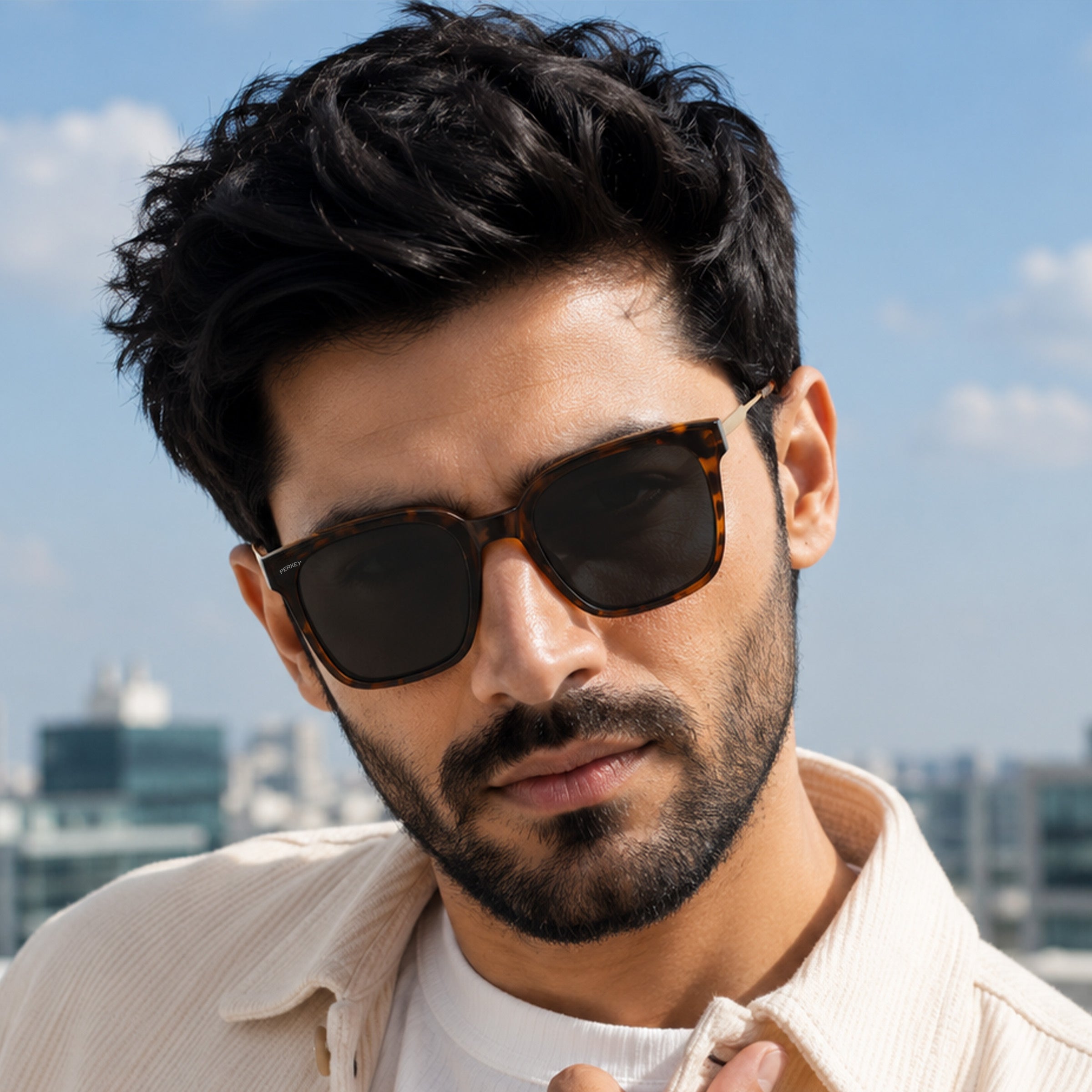 PERKEY Square-Oversized Black UV Protected Sunglasses Men Women - PRKY0013-C3
