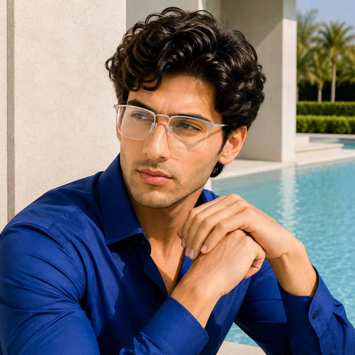 Royal Son Square Matte Silver Computer Glasses  Men Women - SF0086-C3