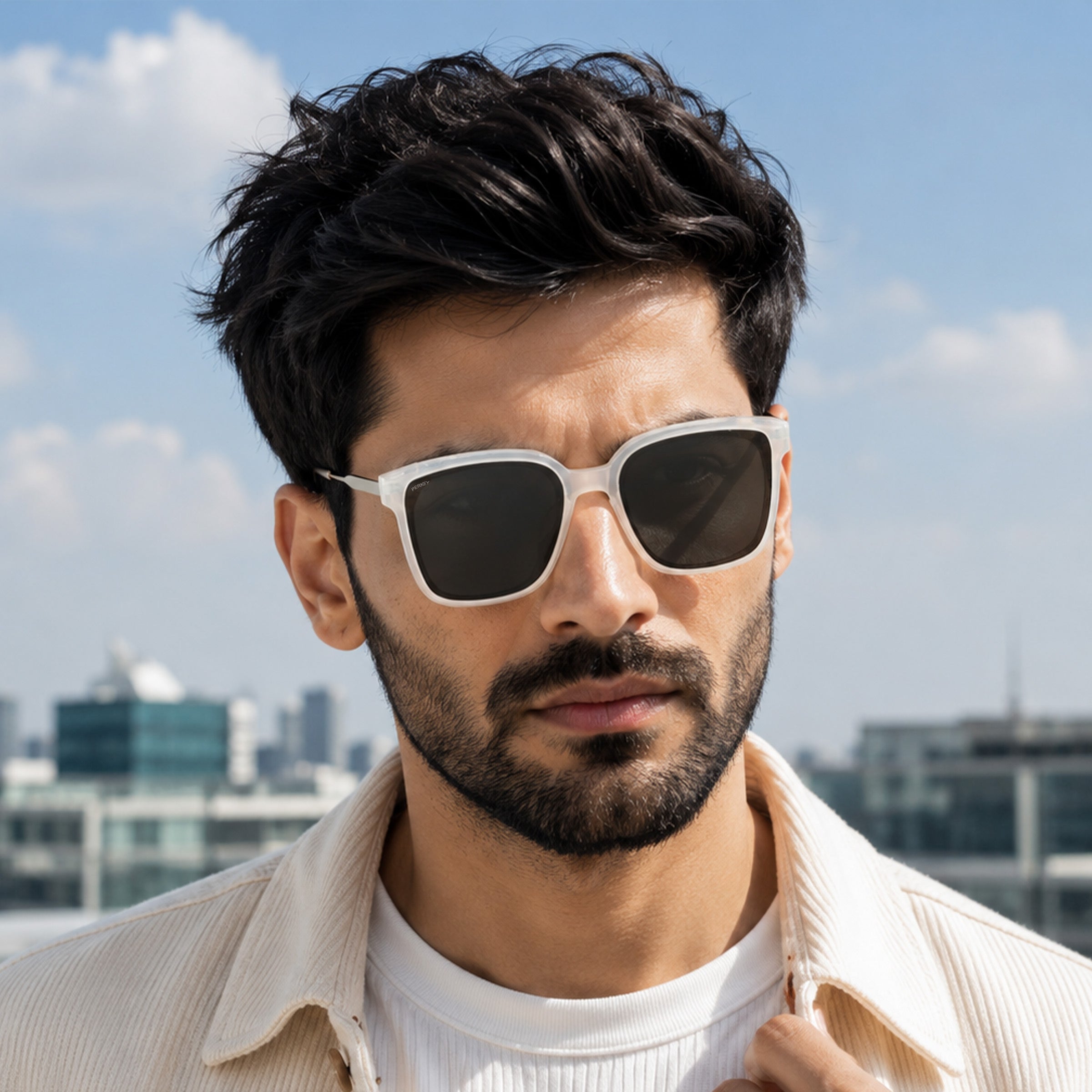 PERKEY Square-Oversized Black UV Protected Sunglasses Men Women - PRKY0013-C2