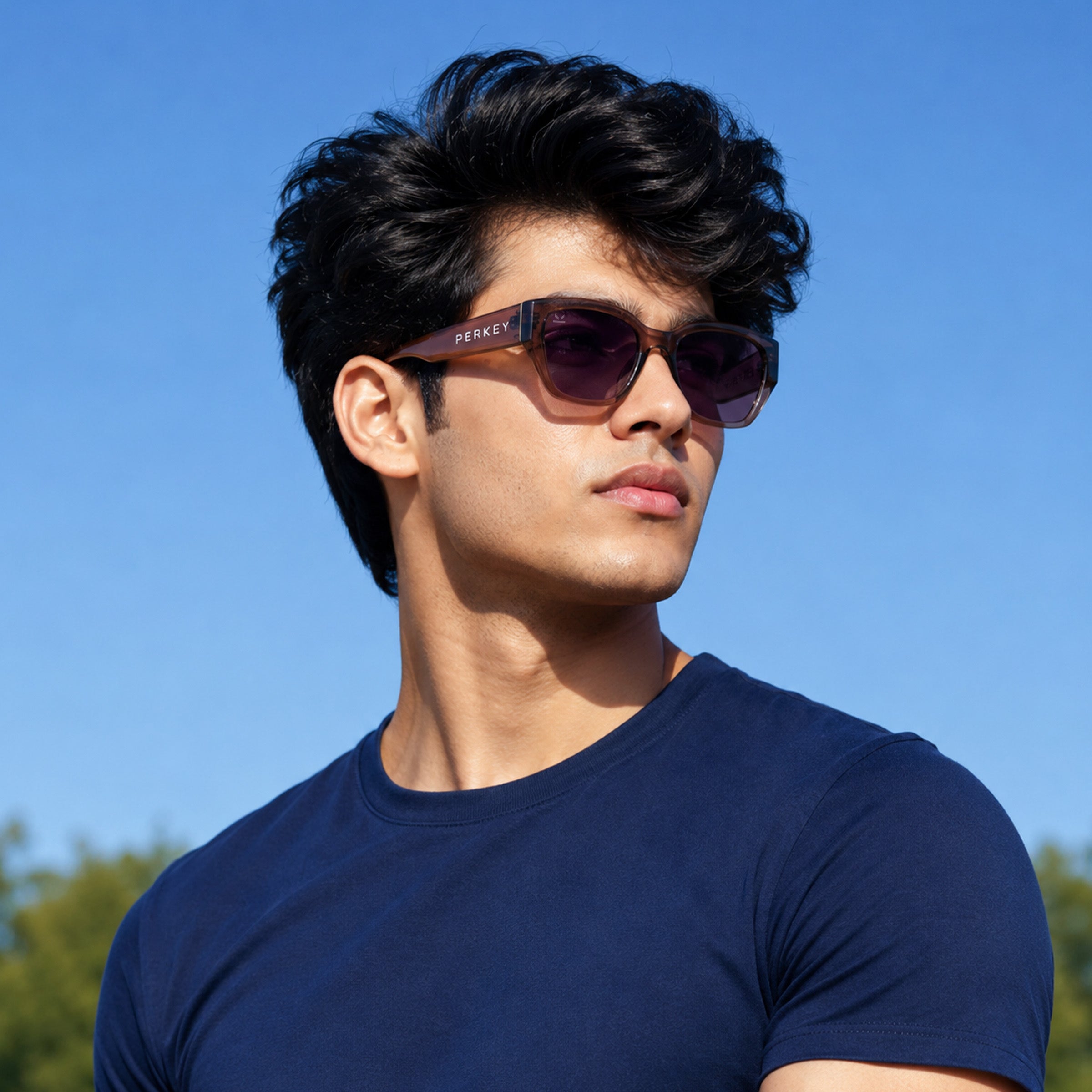 PERKEY UV Protection Retro Square Brown Sunglasses for Men & Women – PRKY0023-C2
