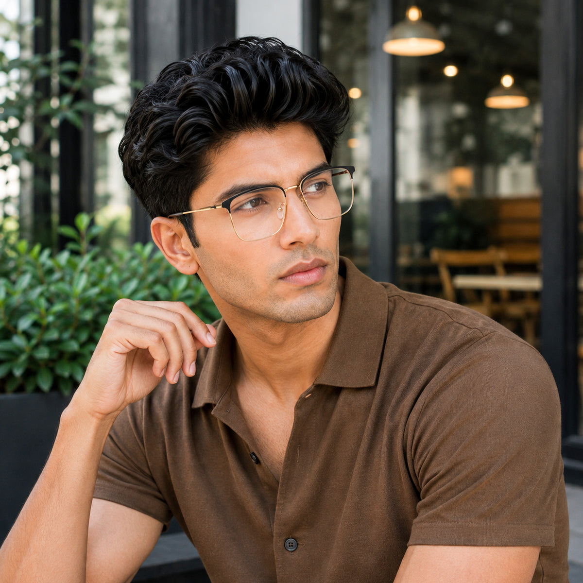 Royal Son Full Rim Black Gold Anti glare Blue Cut Spectacles Frames Men Women -SF0087-C4