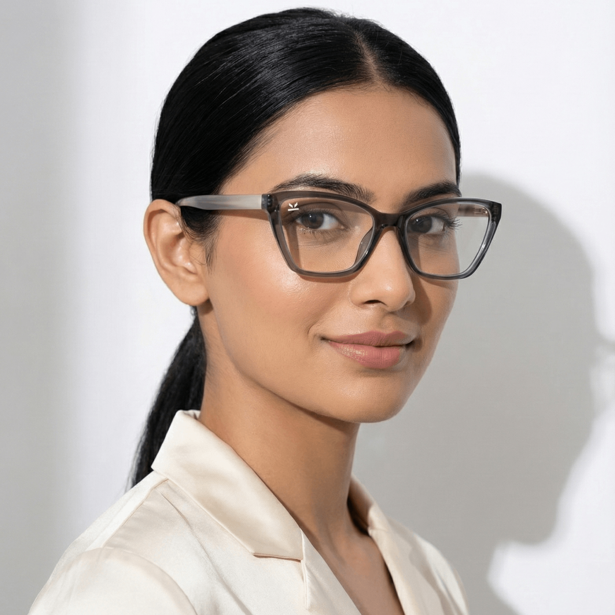 PERKEY Full Rim Soft Cat Eye Shiny Grey Spectacle Frames For Women - OPTL0021-C2