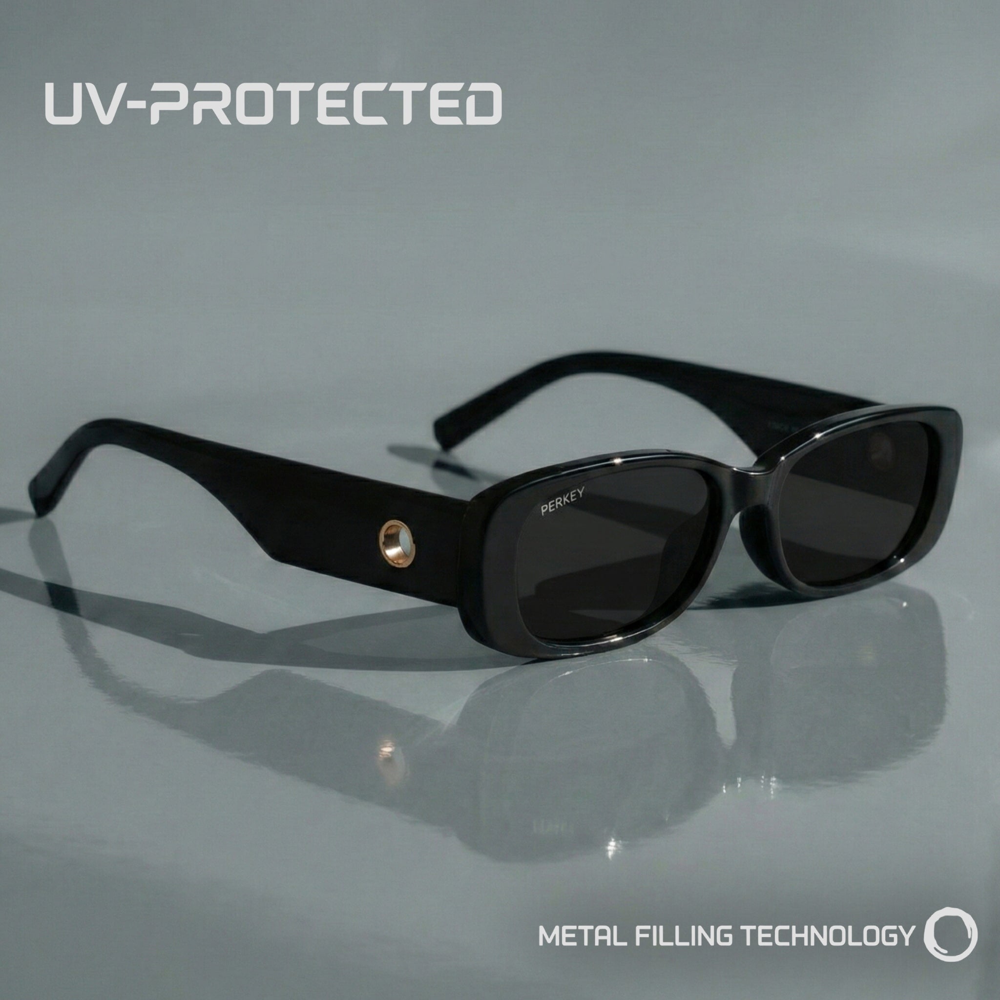 PERKEY Rectangle Black UV Protected Polarized Cooling Sunglasses Men Women - PRKY006-C1