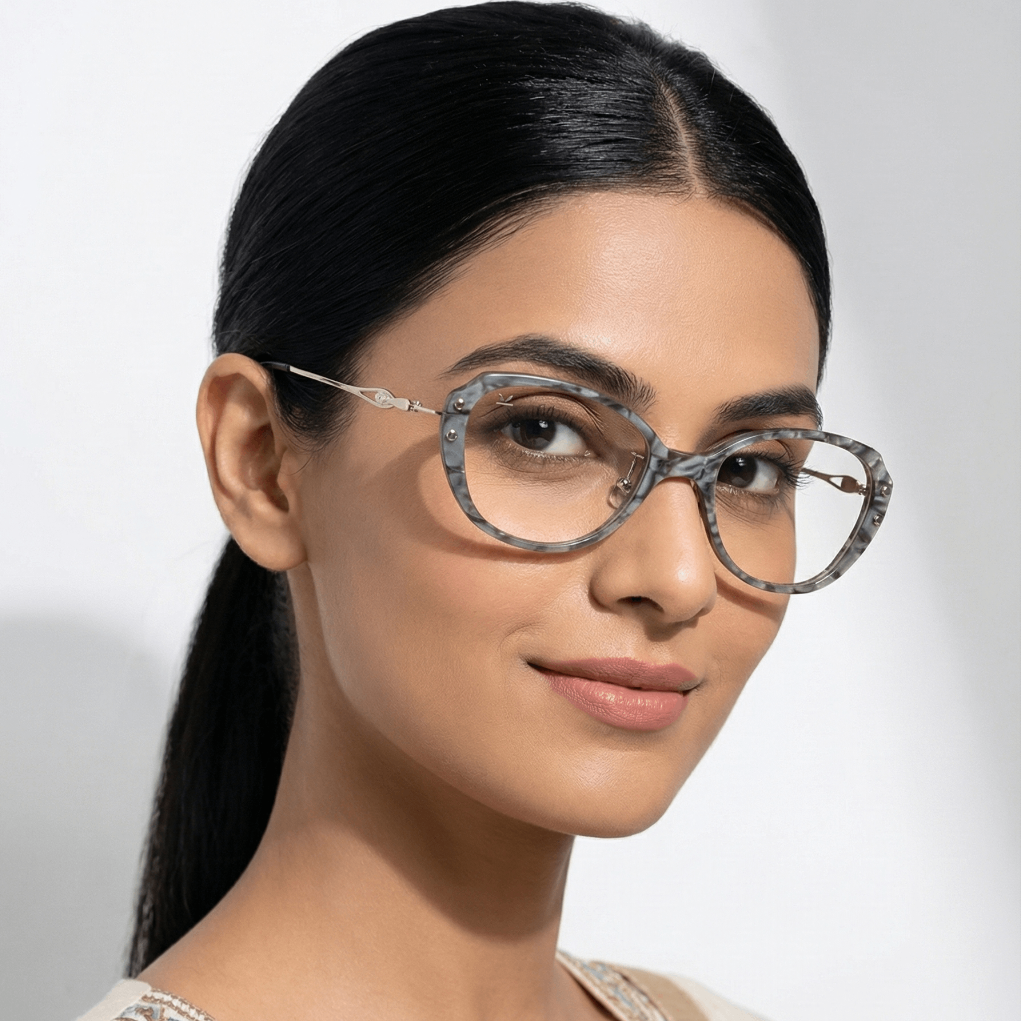 PERKEY Small Full Rim Oval Stone Grey Eyeglass Frame For Women- OPTL0025-C2