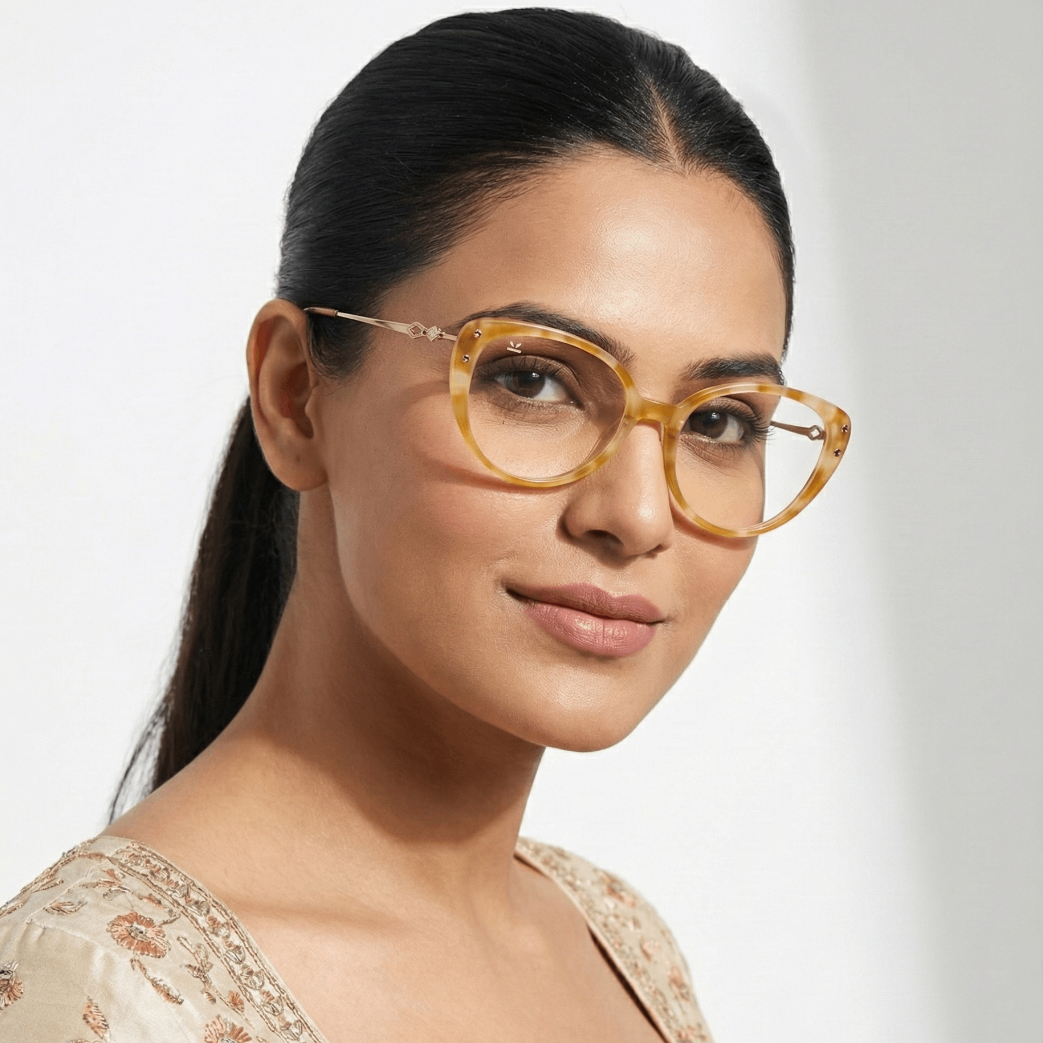 PERKEY Soft Cat Eye Biege Brown Fusion Eyeglass Frame For Women - OPTL0026-C4